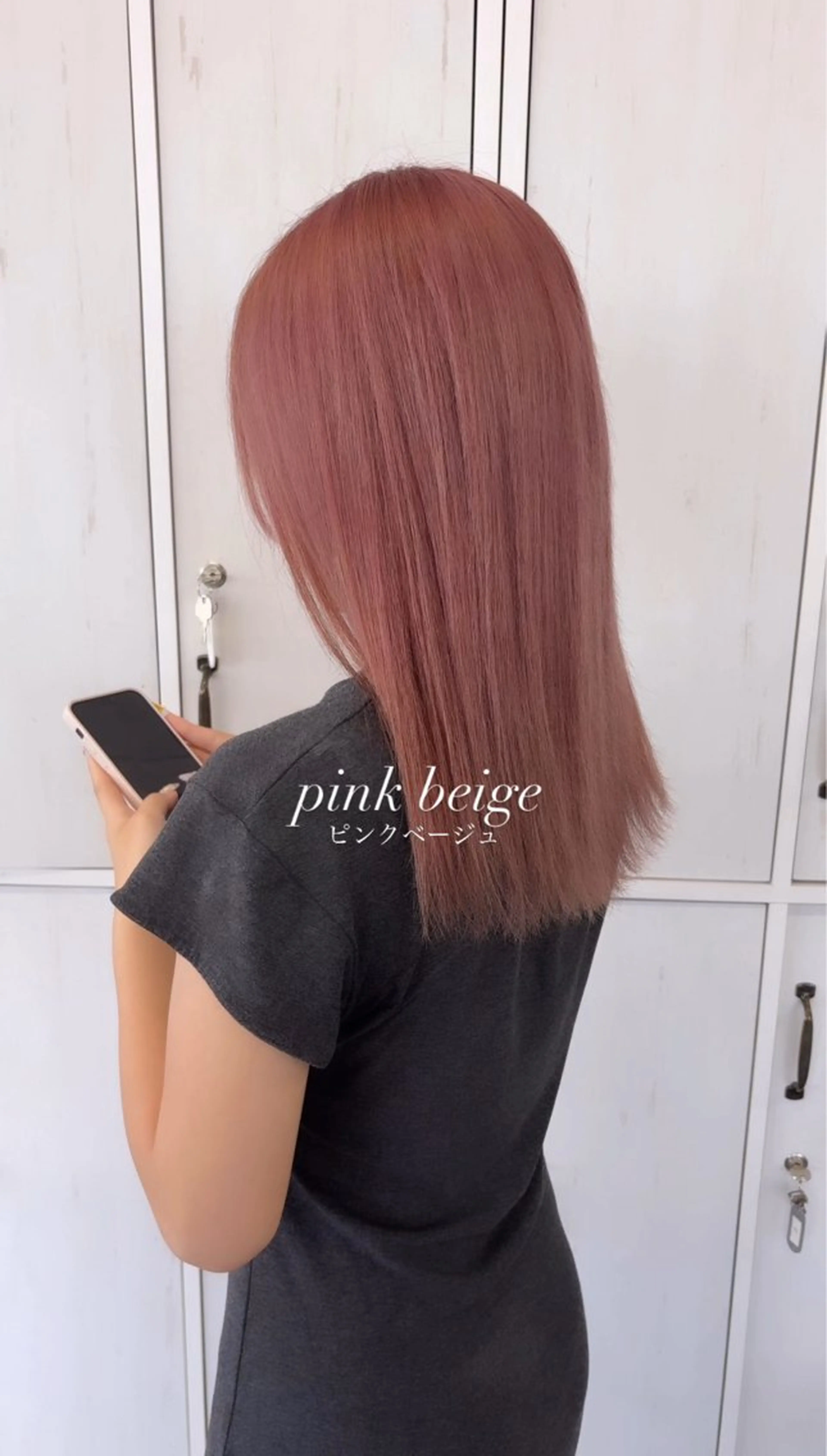 ミディアム カラー ベージュカラー ピンクカラー ピンクベージュ TORA【Li's /東大阪布施美容室】のヘアスタイル