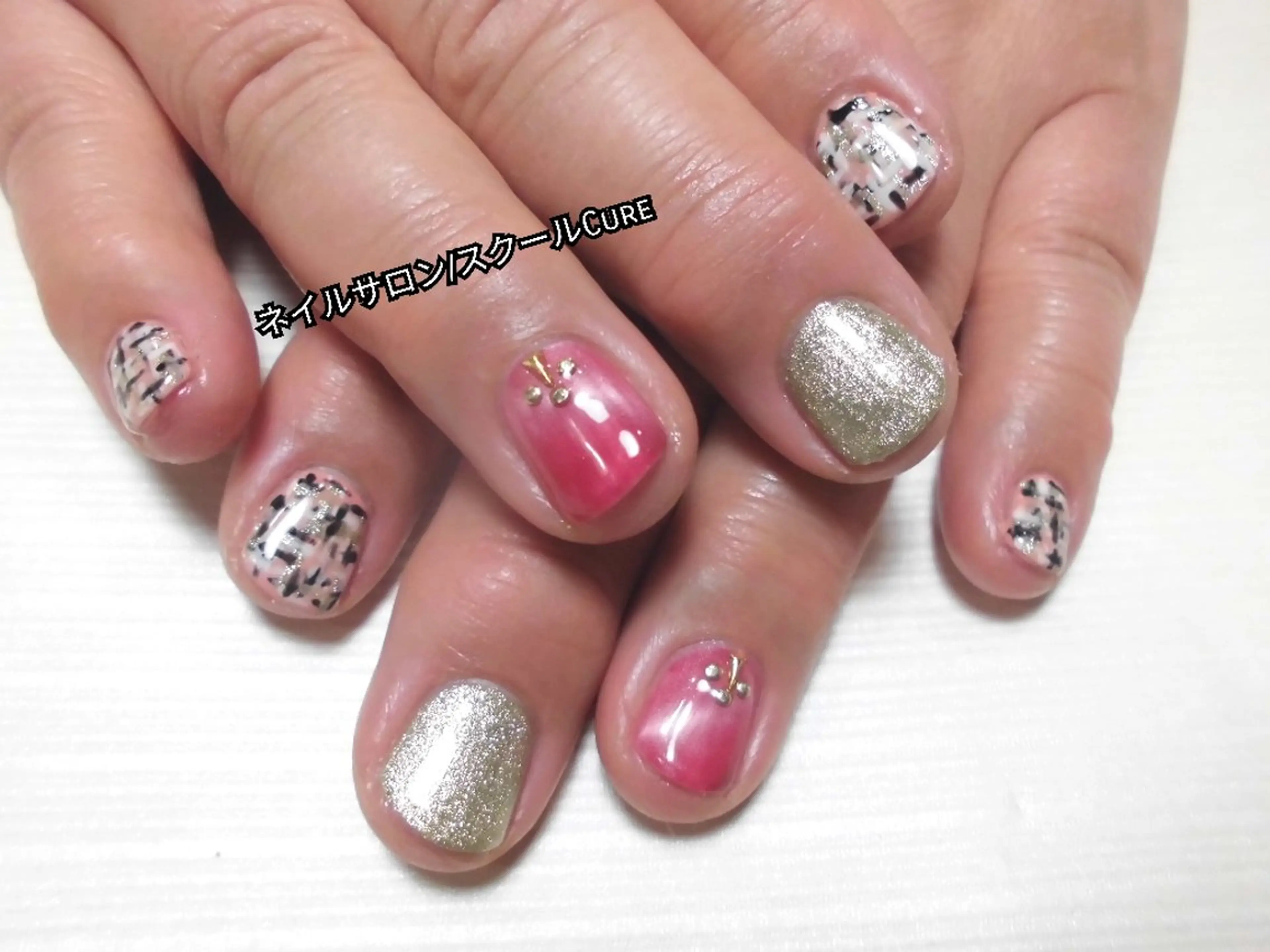 ネイル ミラーネイル ツイードネイル ネイルサロン Cureのネイルデザイン