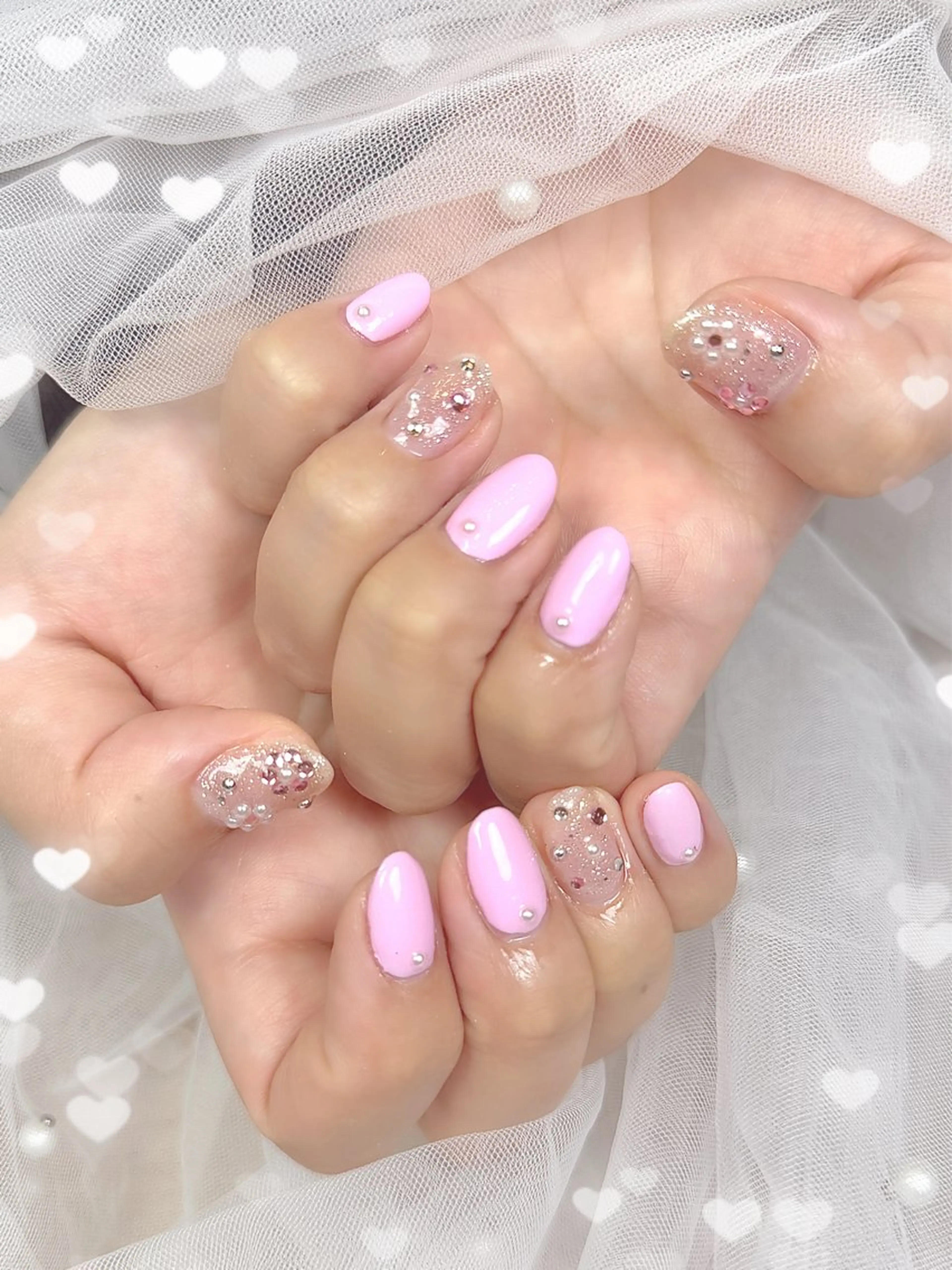 ネイル 氷ネイル・うるうるネイル ピンク ハンドネイル Haney. MEIのネイルデザイン