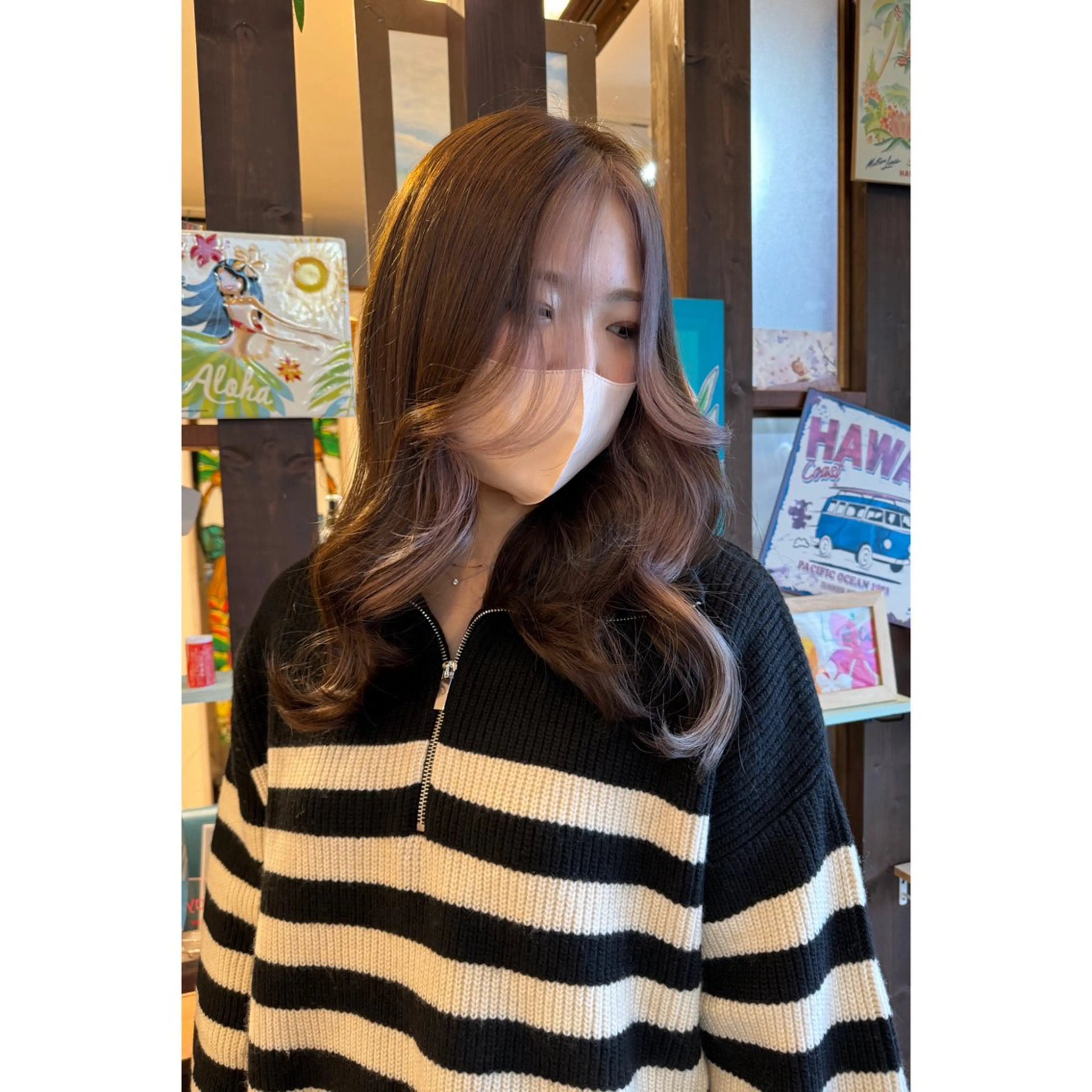 ロング ミストバング ヘアカラー ハイトーン/ ダブルカラー/透明感のヘアスタイル