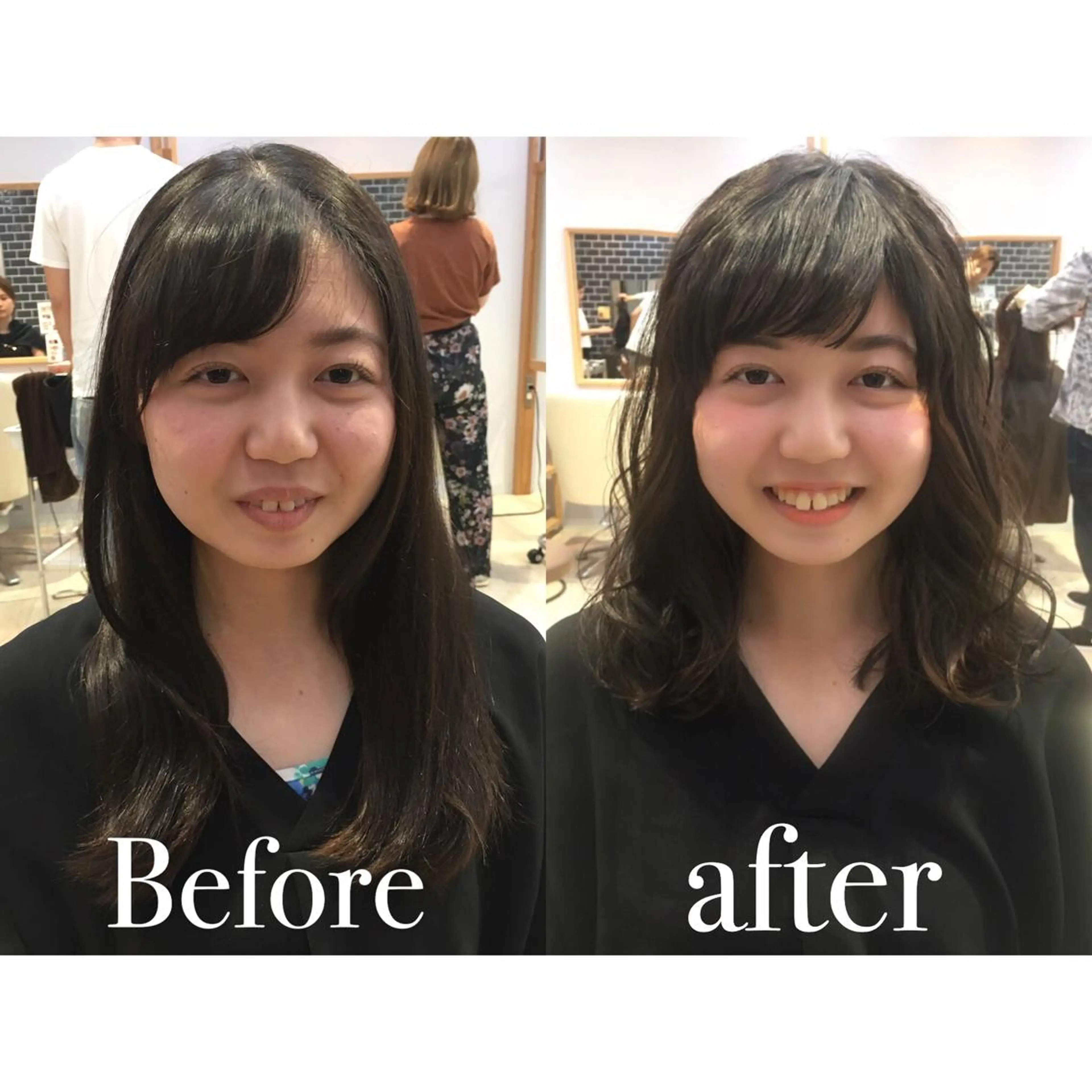 セミロング カラー サイドバング 小顔カット 中村 美穂のヘアスタイル