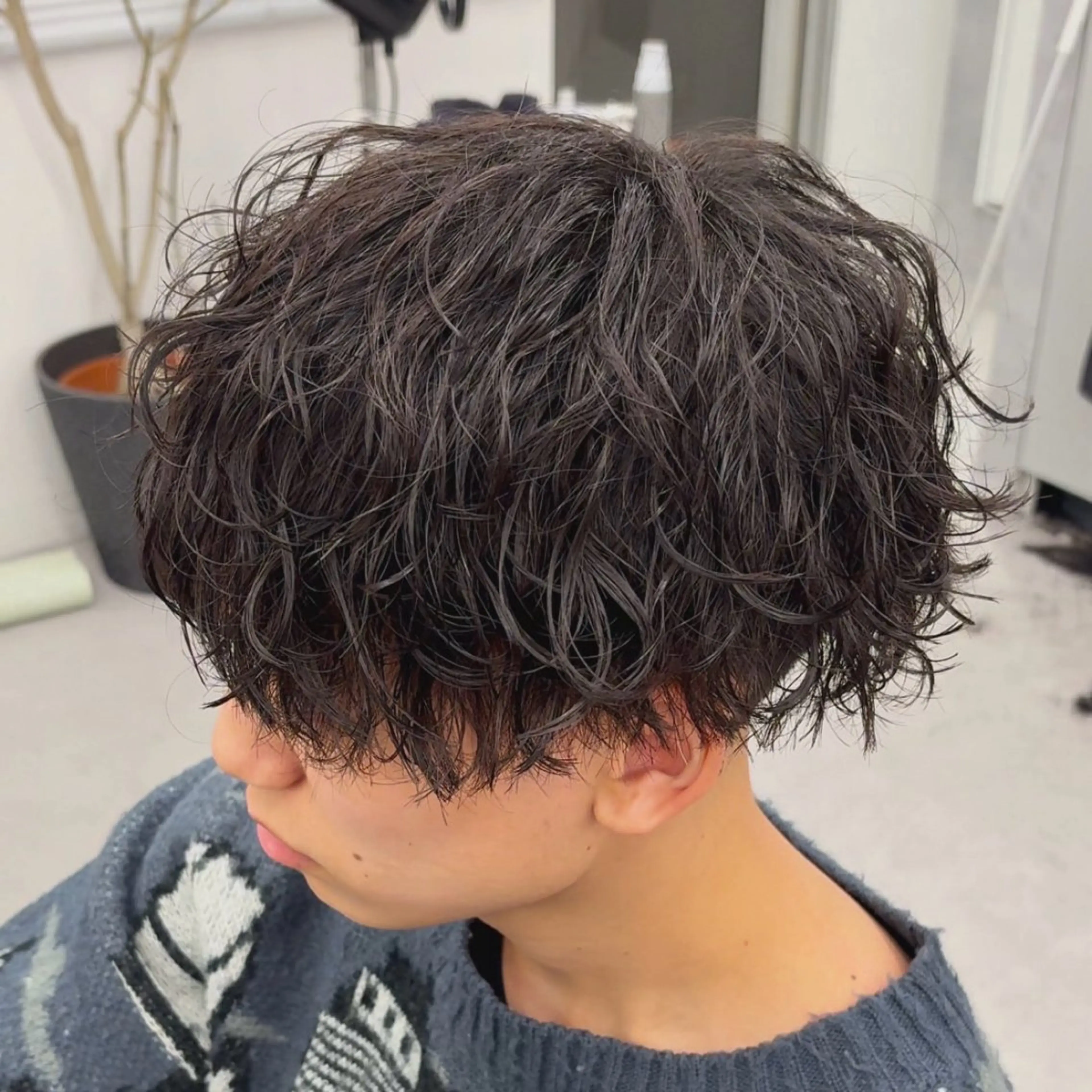 パーマ メンズ カット パーマ ヘアセット 💋ホワイトメッシュ /パーマ/メンズ💋のヘアスタイル