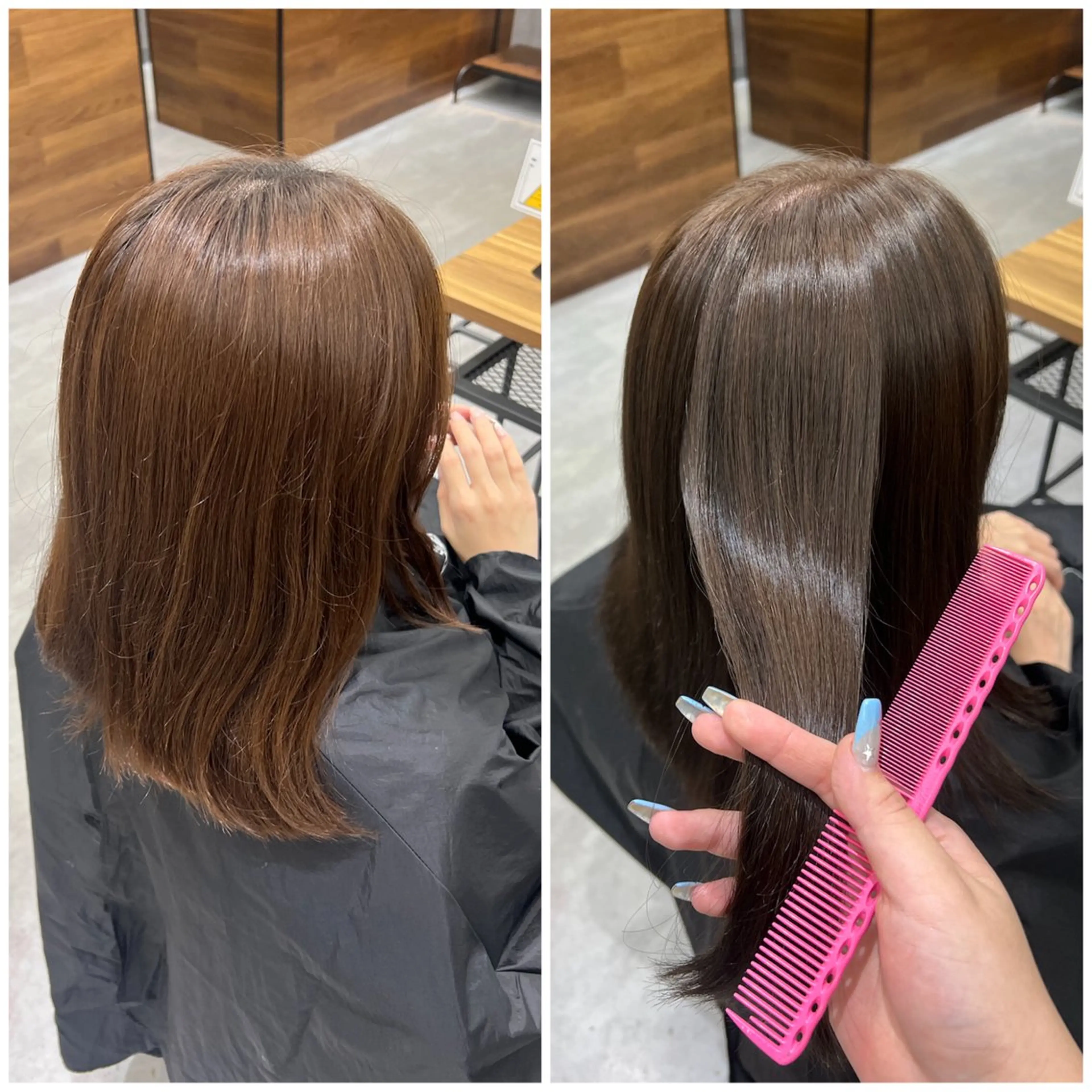 セミロング カラー ブリーチ 透明感カラー グレージュ オレンジ ショート/ウルフ カットモデル募集のヘアスタイル