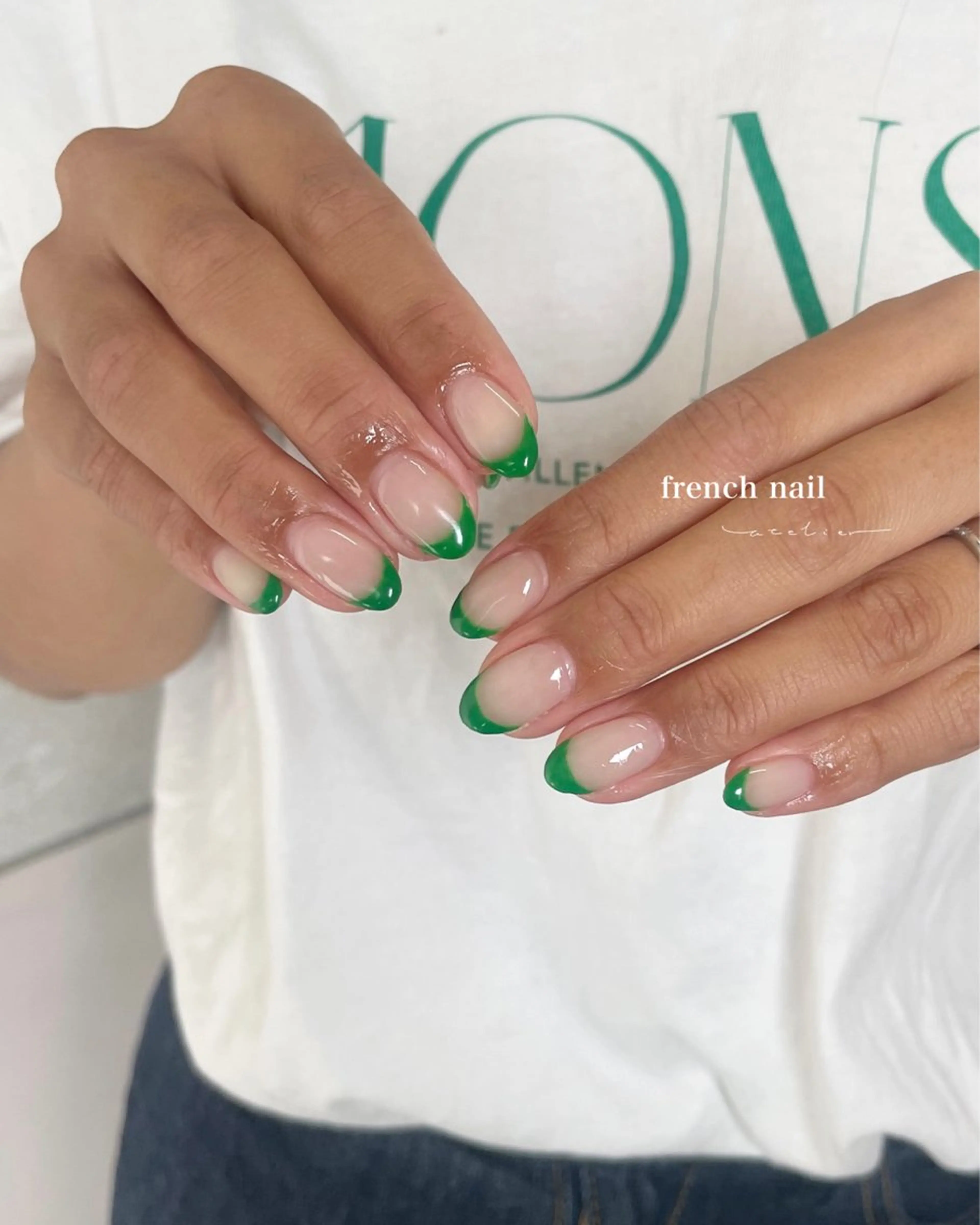 ネイル フレンチネイル グリーン atelier d Cocoのネイルデザイン