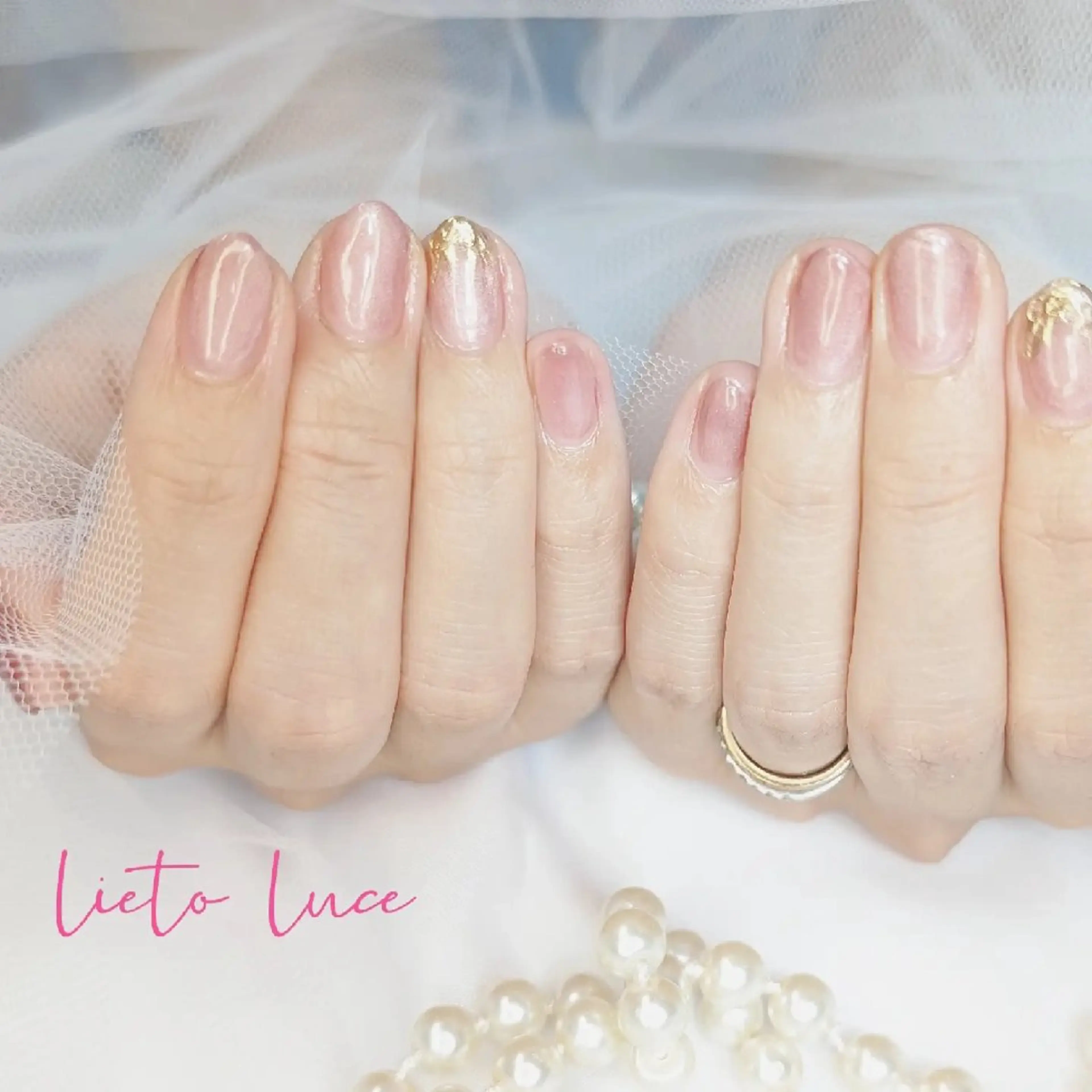 ネイル ミラーネイル ピンク シンプルネイル ハンドネイル フットネイル lieto luce Yukaのネイルデザイン