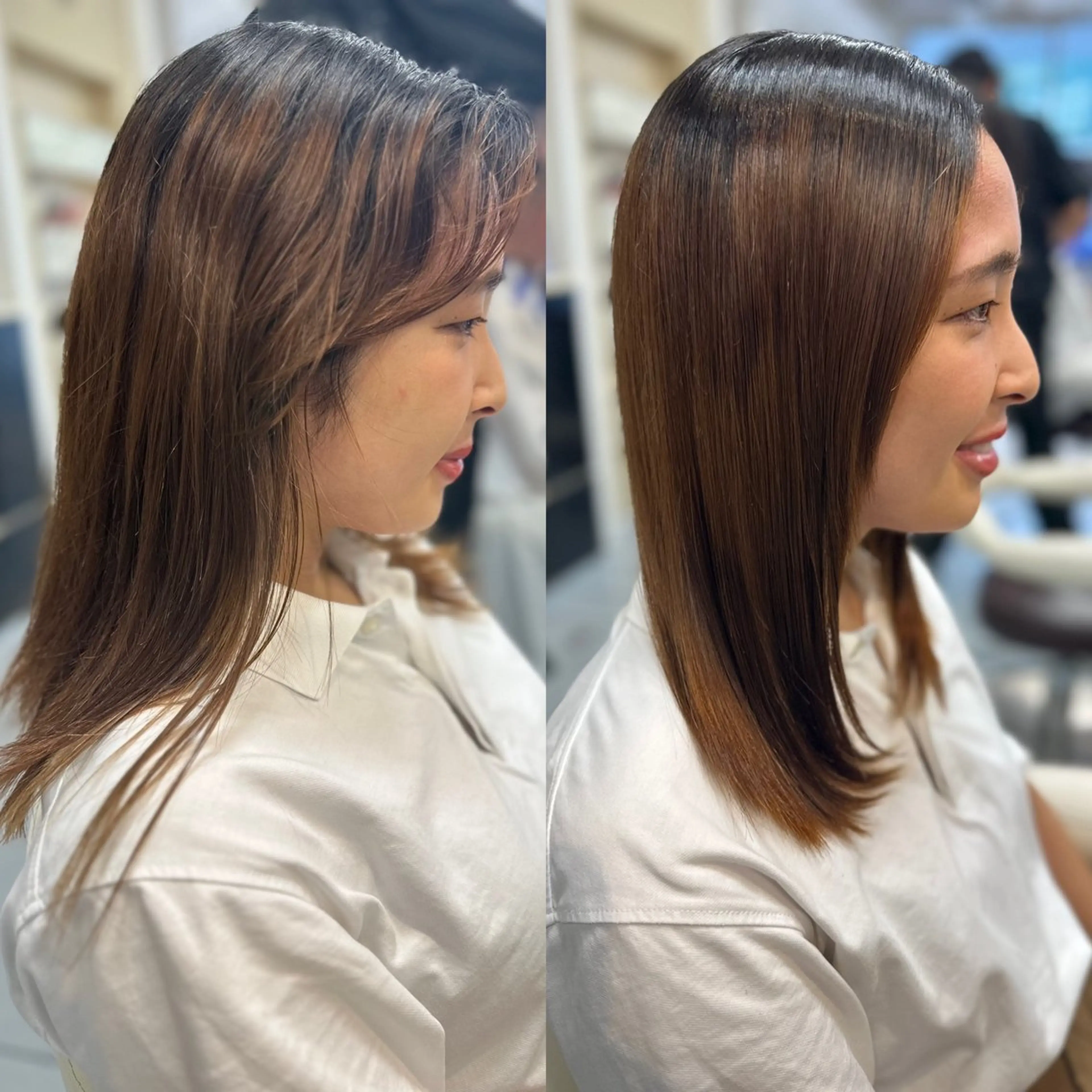 セミロング パーマ 縮毛矯正 トリートメント 髪質改善/縮毛矯正 /レイヤー岡部のヘアスタイル