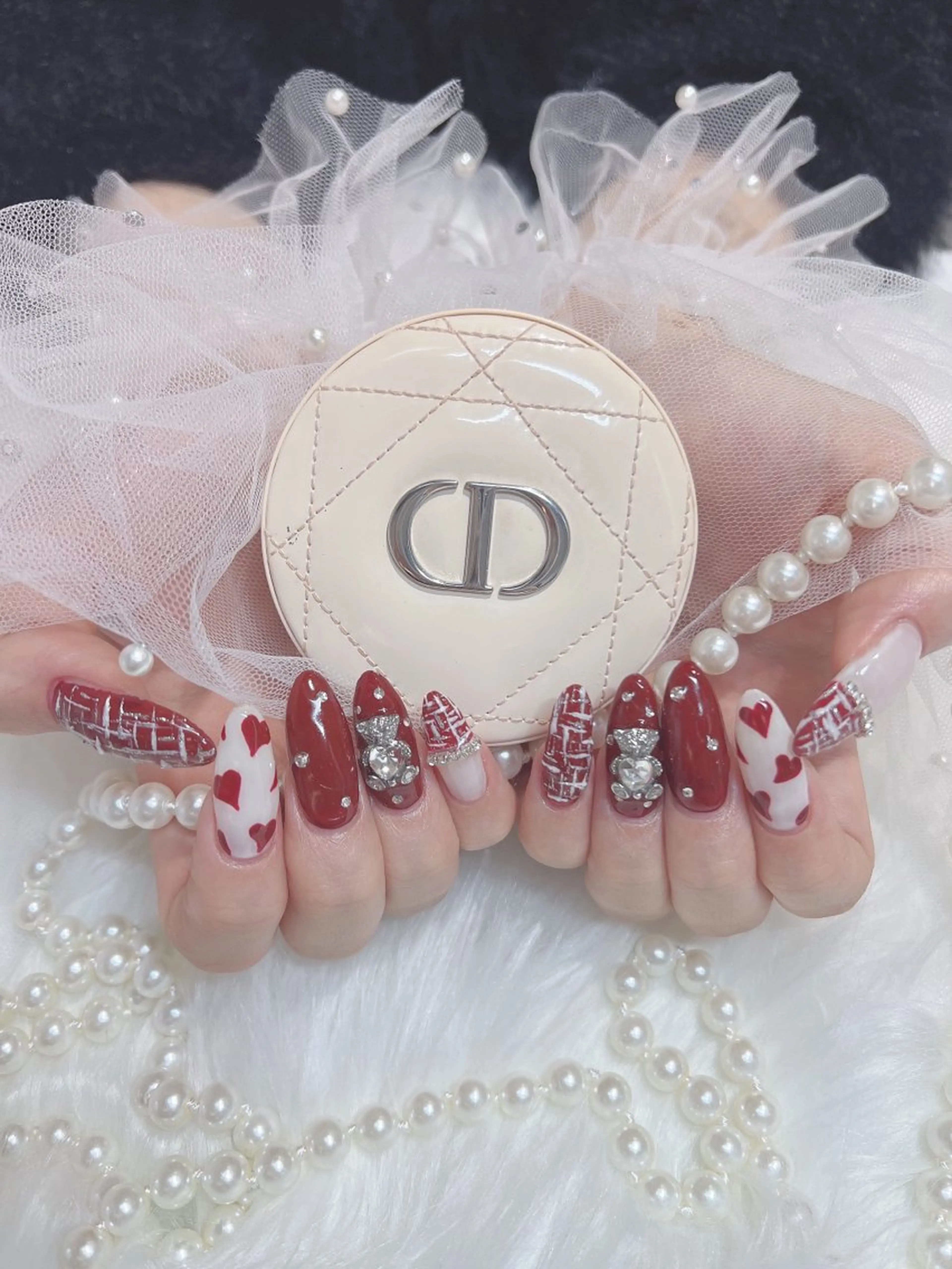 ネイル アートネイル ハート ツイードネイル フットネイル eclana🤍 sarinaのネイルデザイン