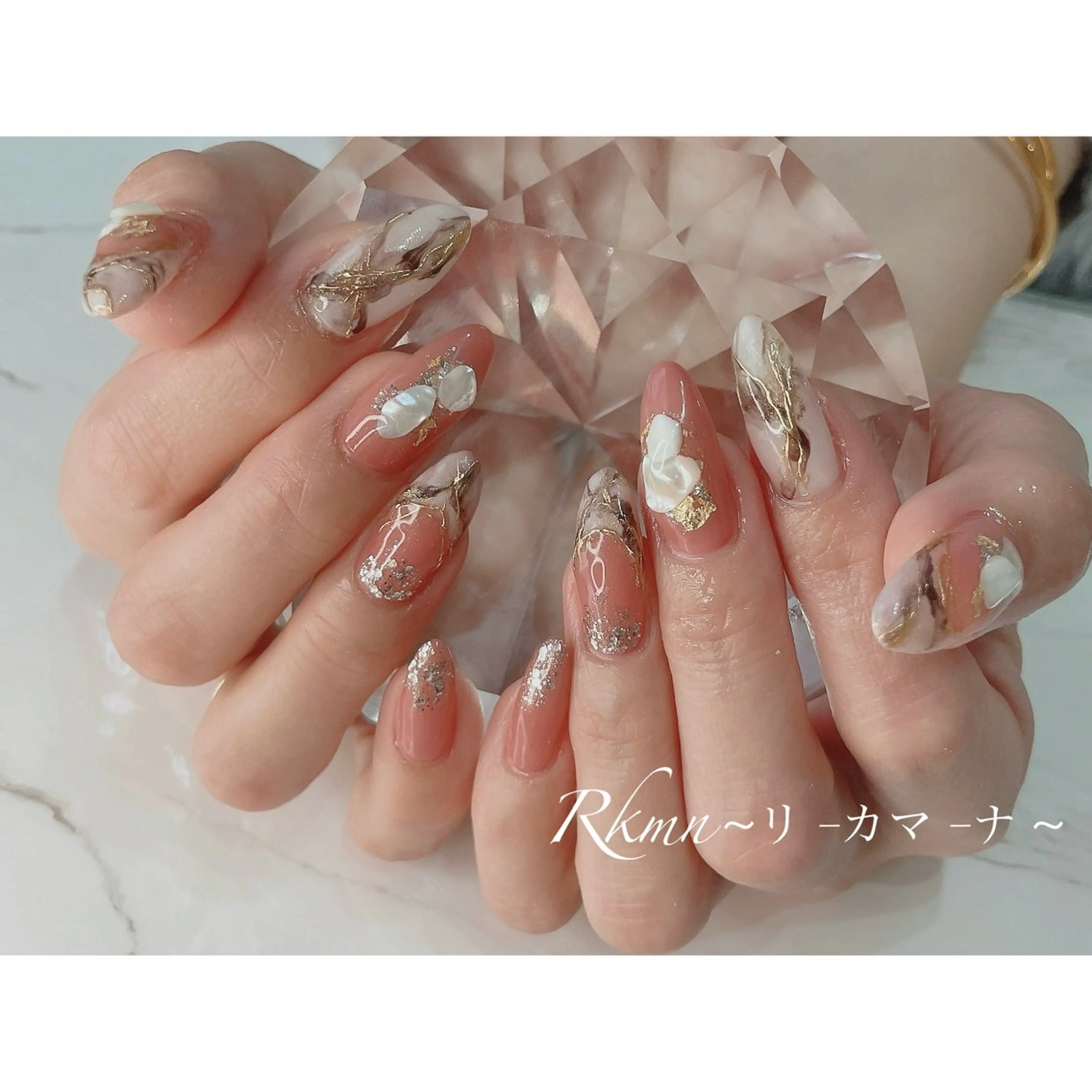 ネイル アートネイル フレンチネイル 大理石ネイル(マーブル) ピンク 春ネイル ハンドネイル フットネイル ハンドケア Rkmn ~リ-カマ-ナ~のネイルデザイン