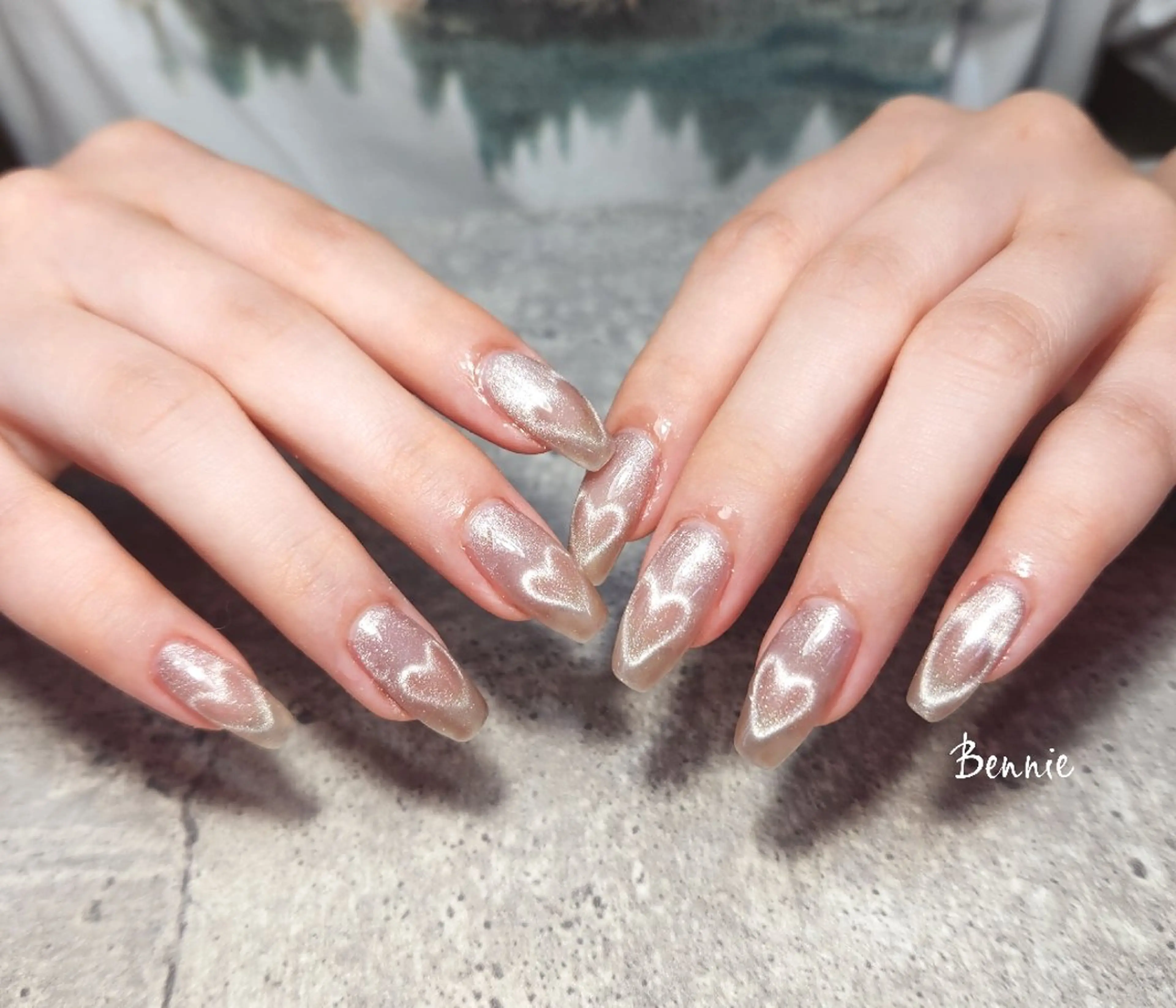 ネイル ハート キラキラネイル マグネットネイル ピンク   BENNIEのネイルデザイン