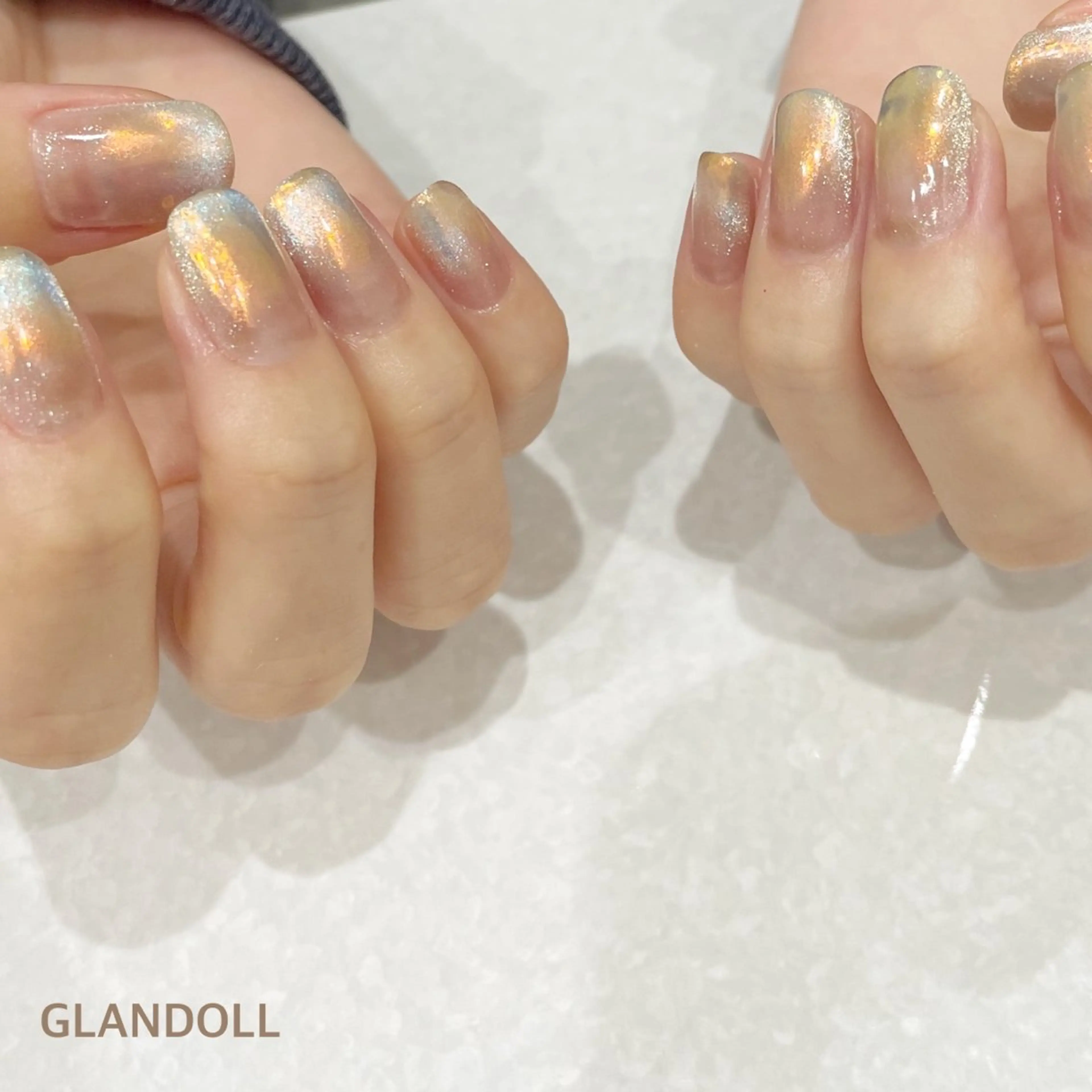 ネイル オーロラネイル マグネットネイル オレンジ ハンドネイル GLANDOLL YURIのネイルデザイン