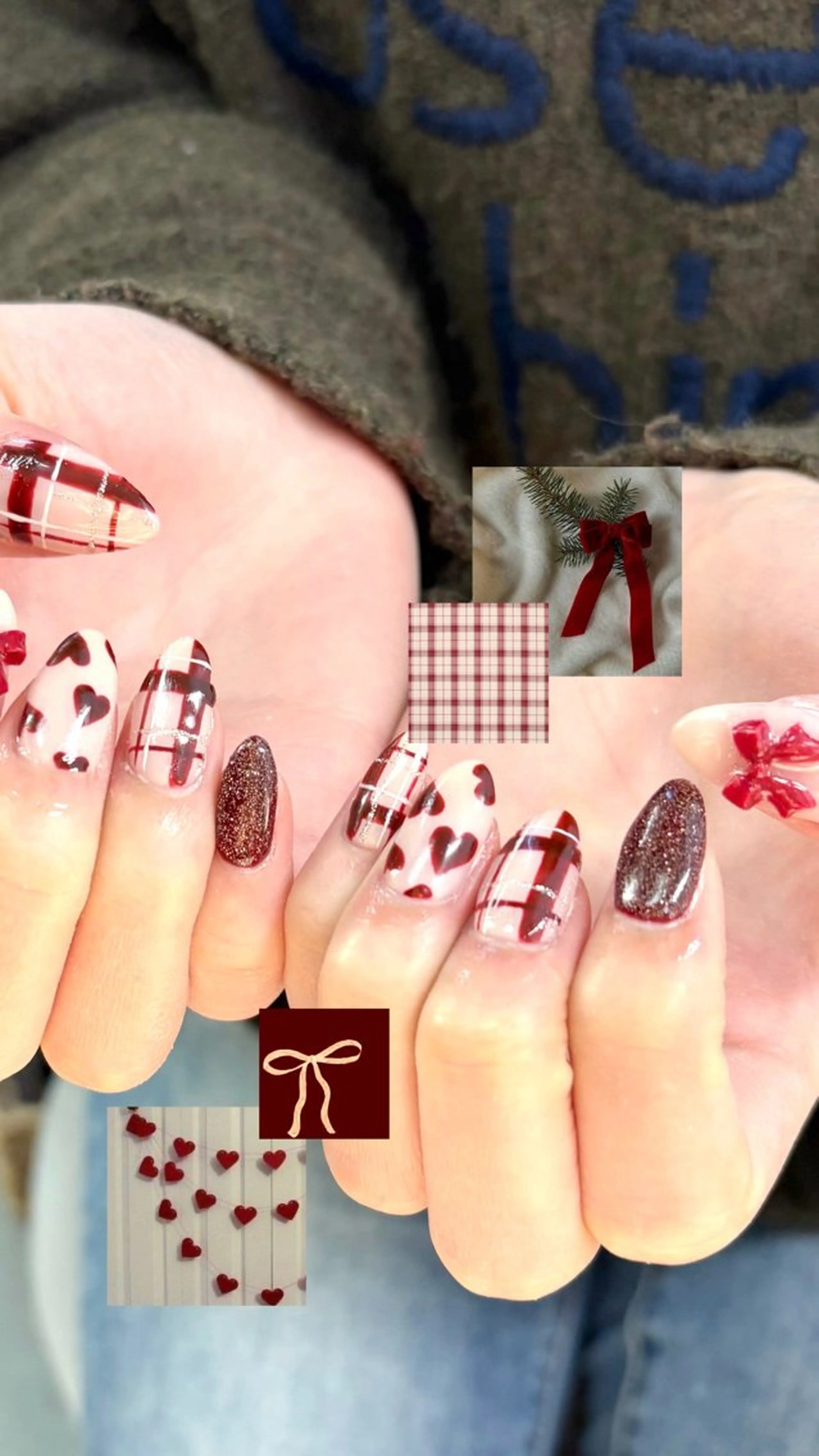 ネイル アートネイル ハート 持ち込み リボン ハンドネイル フットネイル Nailsalon mui.所属・中家 亜紗子のネイルデザイン