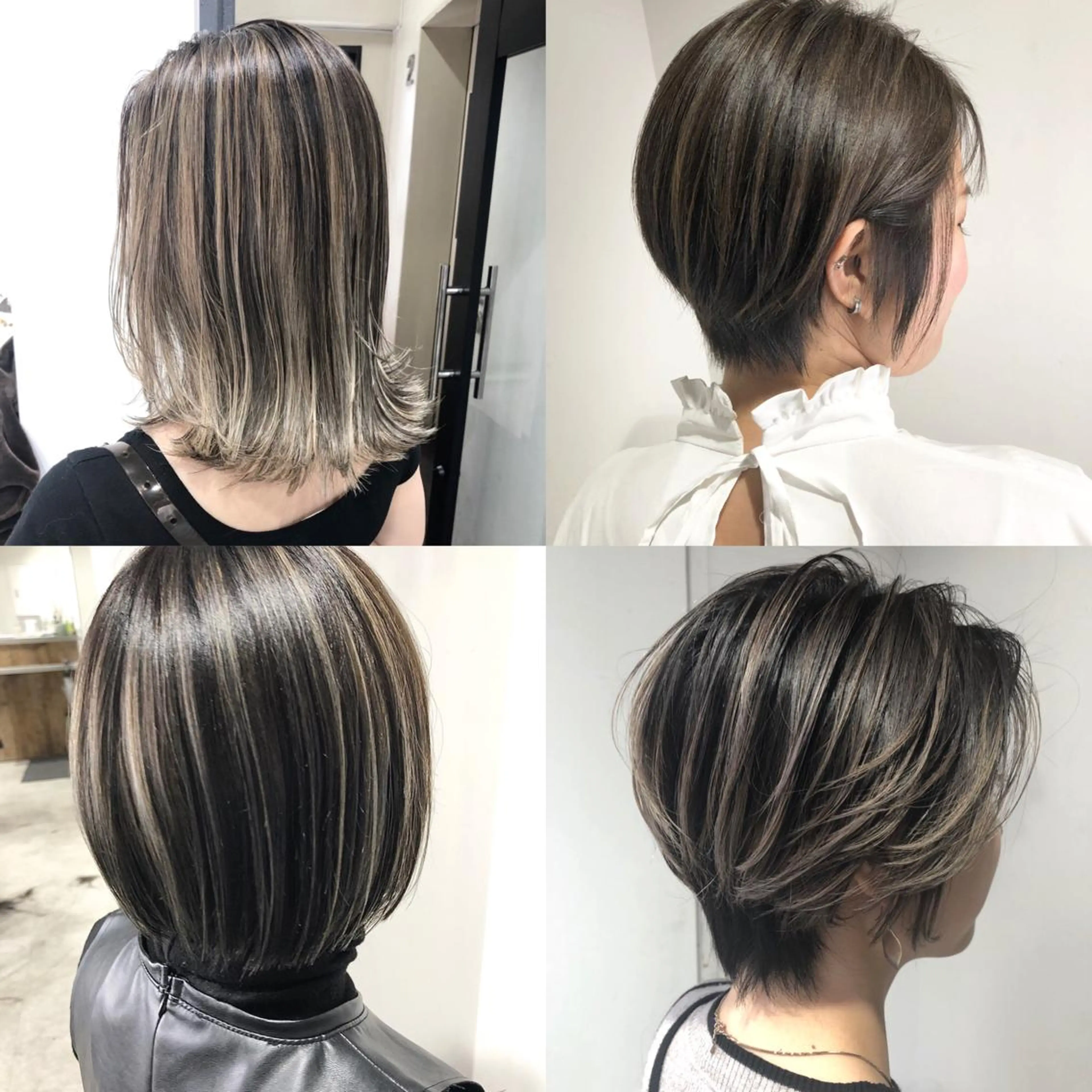 ショート 白髪ぼかしハイライト バレイヤージュヤマトのヘアスタイル