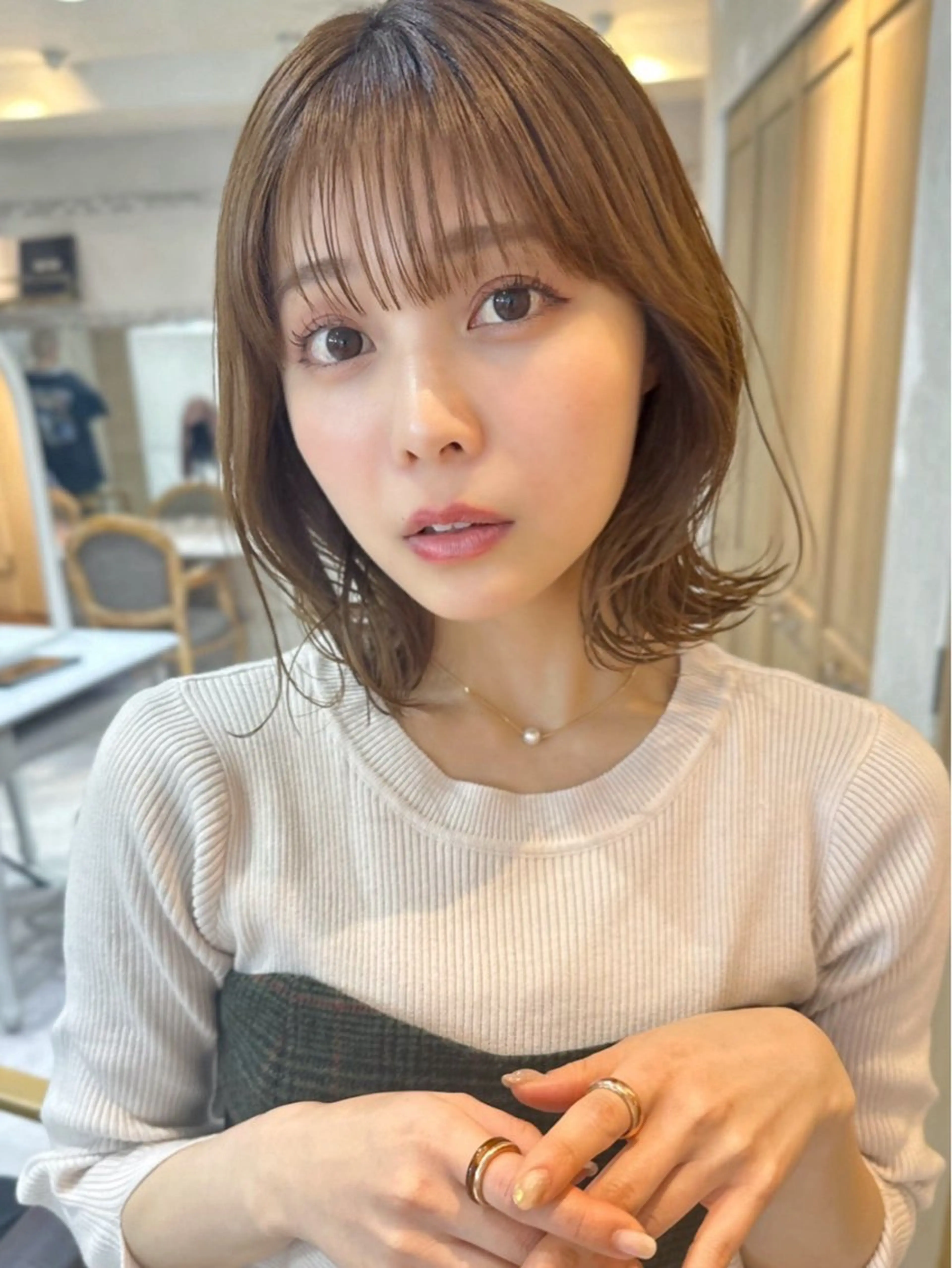 ミディアム カラー ボブレイヤー ボブ レイヤーカット 似合わせヘア/ボブ/ ミディアム/Takaのヘアスタイル