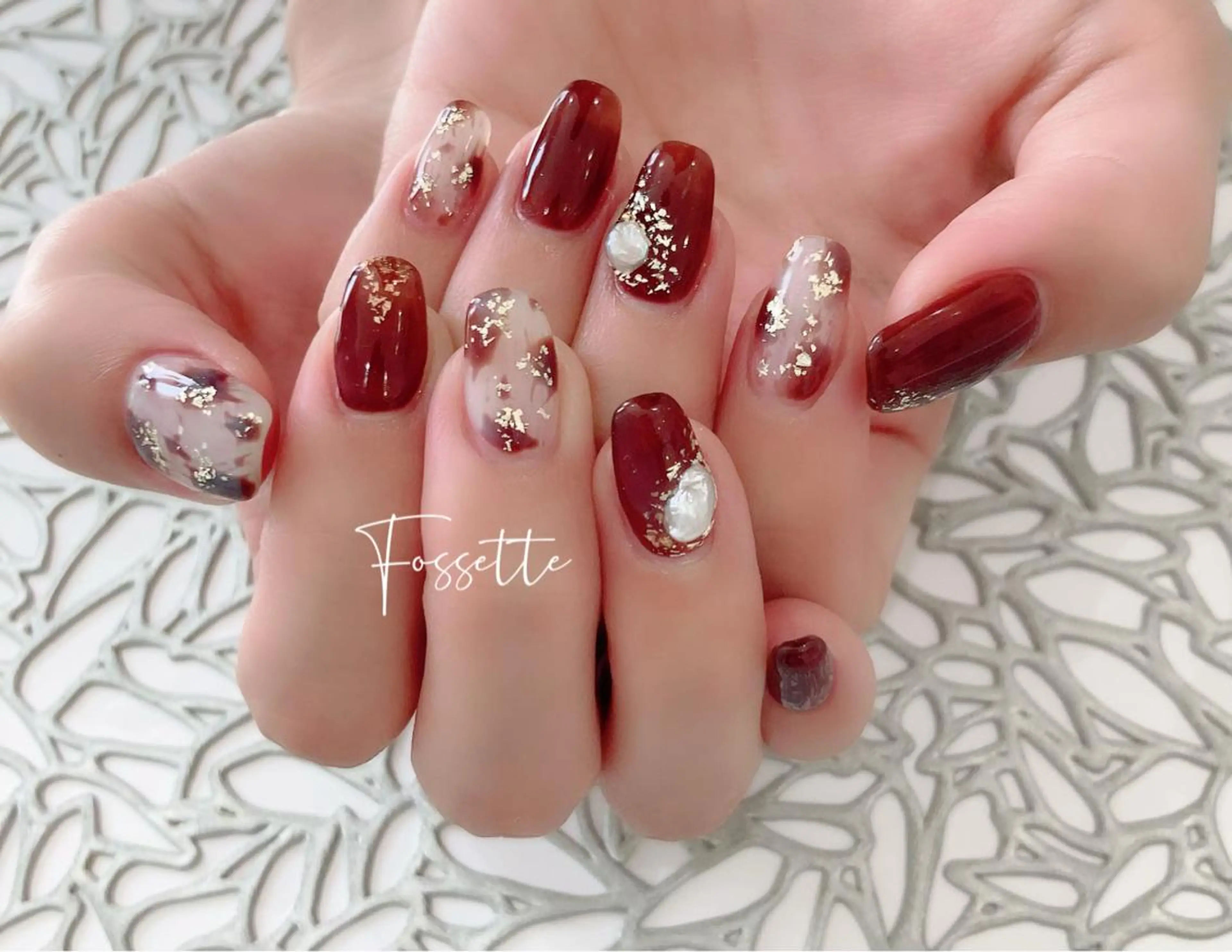 ネイル べっ甲ネイル ブラウン ワンカラーネイル ハンドネイル nailsalon Fossetteのネイルデザイン