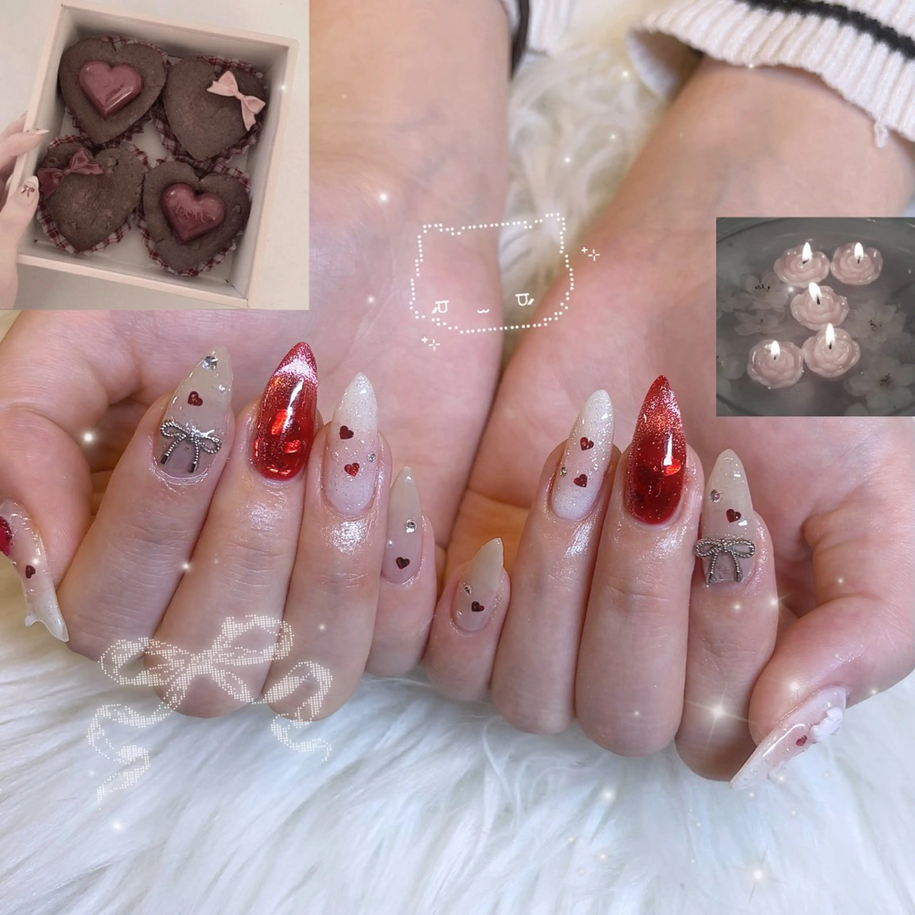 ネイル チークネイル ハート 赤色 ayumi‪‪❤︎‬ Betty Nailのネイルデザイン