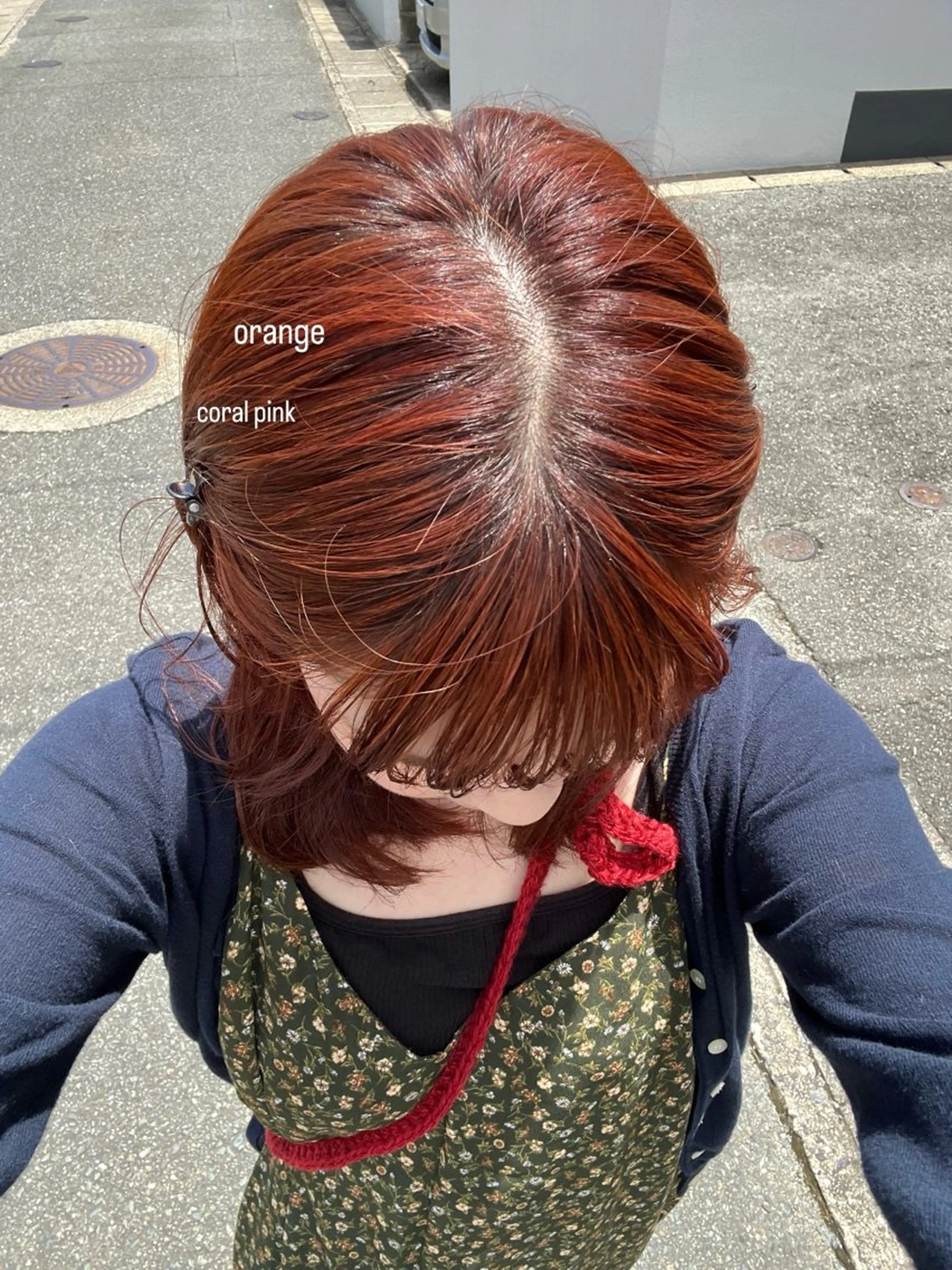 セミロング カラー ブリーチ ブリーチなしカラー オレンジ ピンクカラー カット ヘアカラー yura /レイヤーカットのヘアスタイル