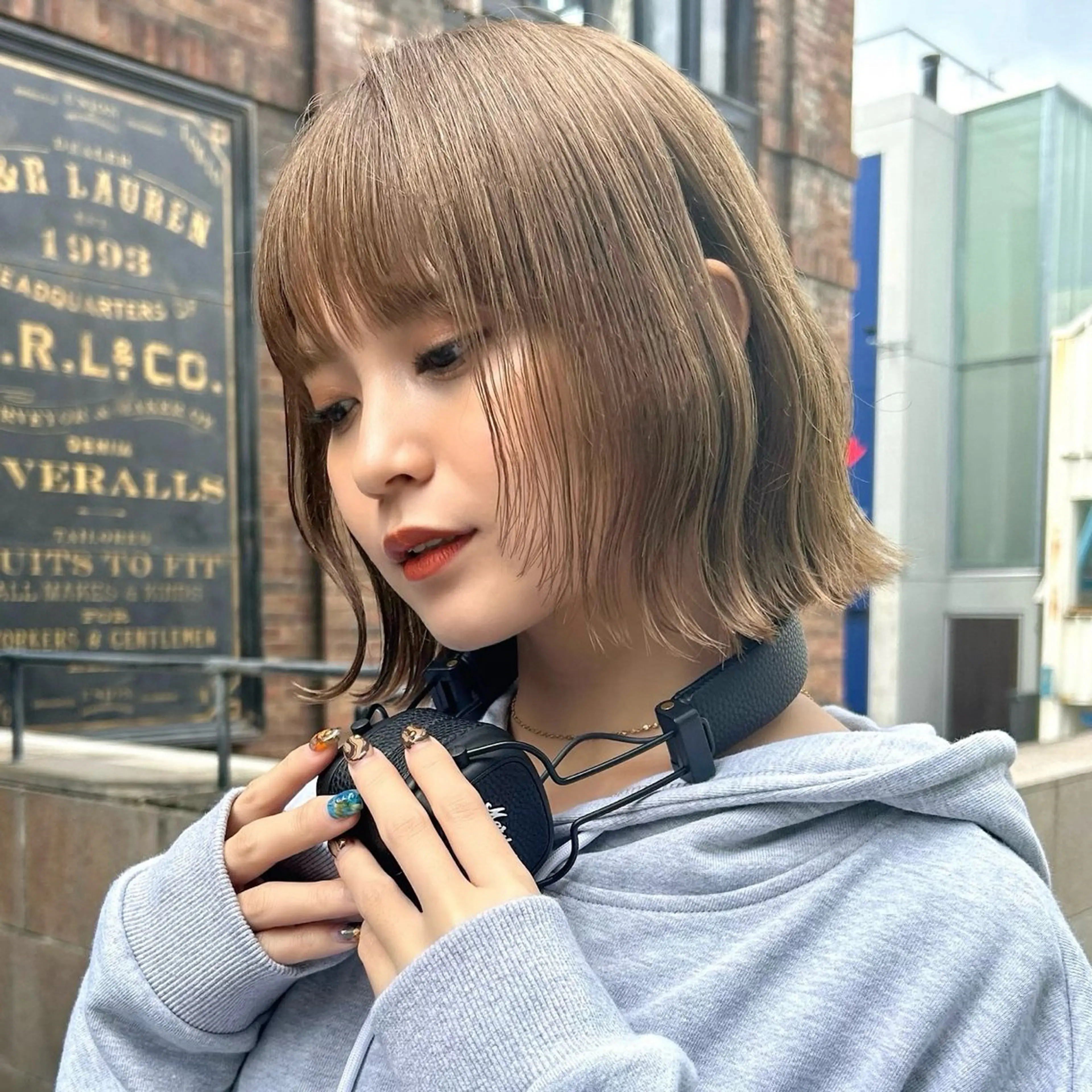 ミディアム 切りっぱなしボブ ボブ 顔まわりレイヤー 顔周りカット レイヤーカット ボブ/くびれボブ/ 髪質改善/Ru-kaのヘアスタイル