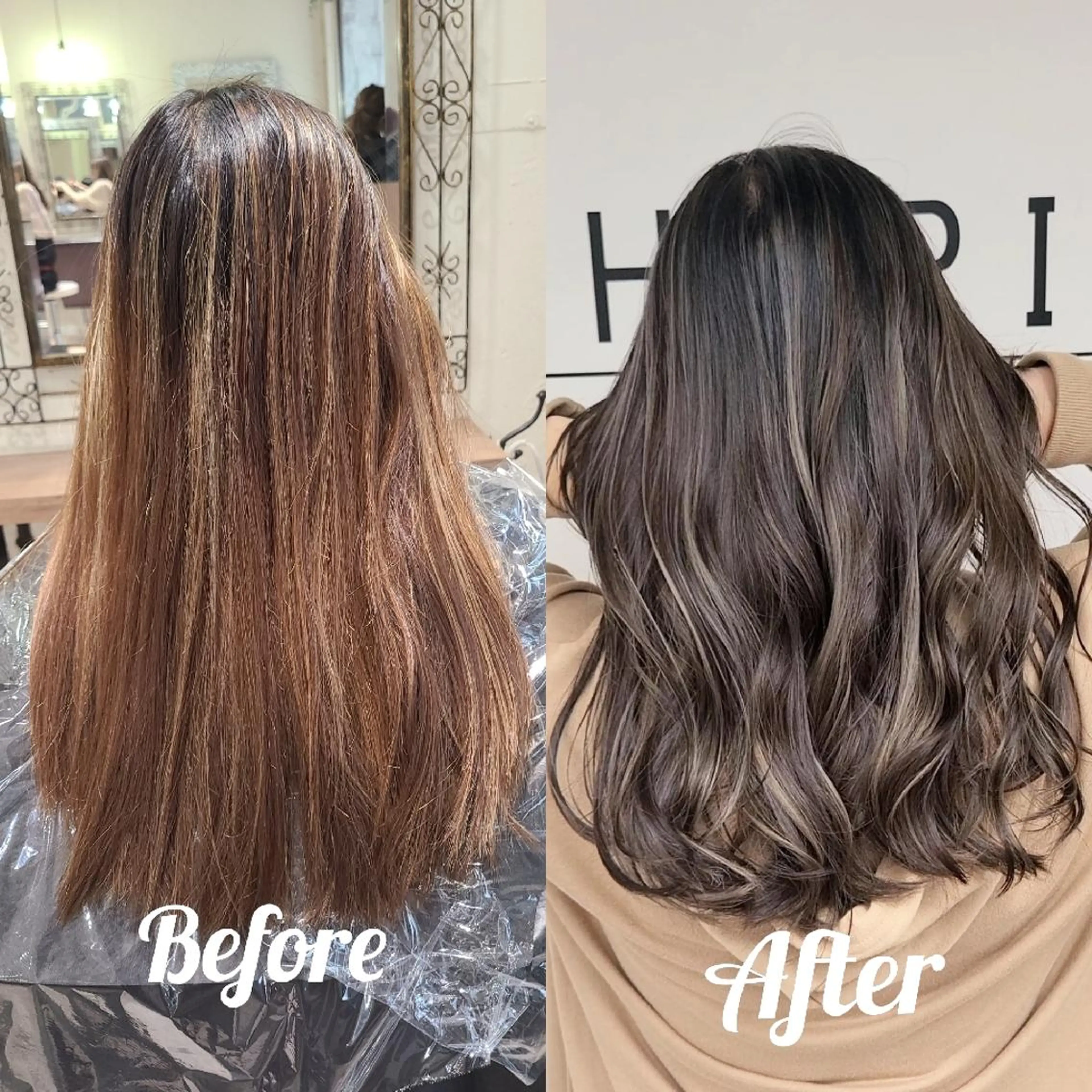 ロング カラー グレージュ ハイライトカラー シアーグレージュ ハイライト カット ヘアカラー トリートメント バレイヤージュ/ ハイライト/大内格のヘアスタイル