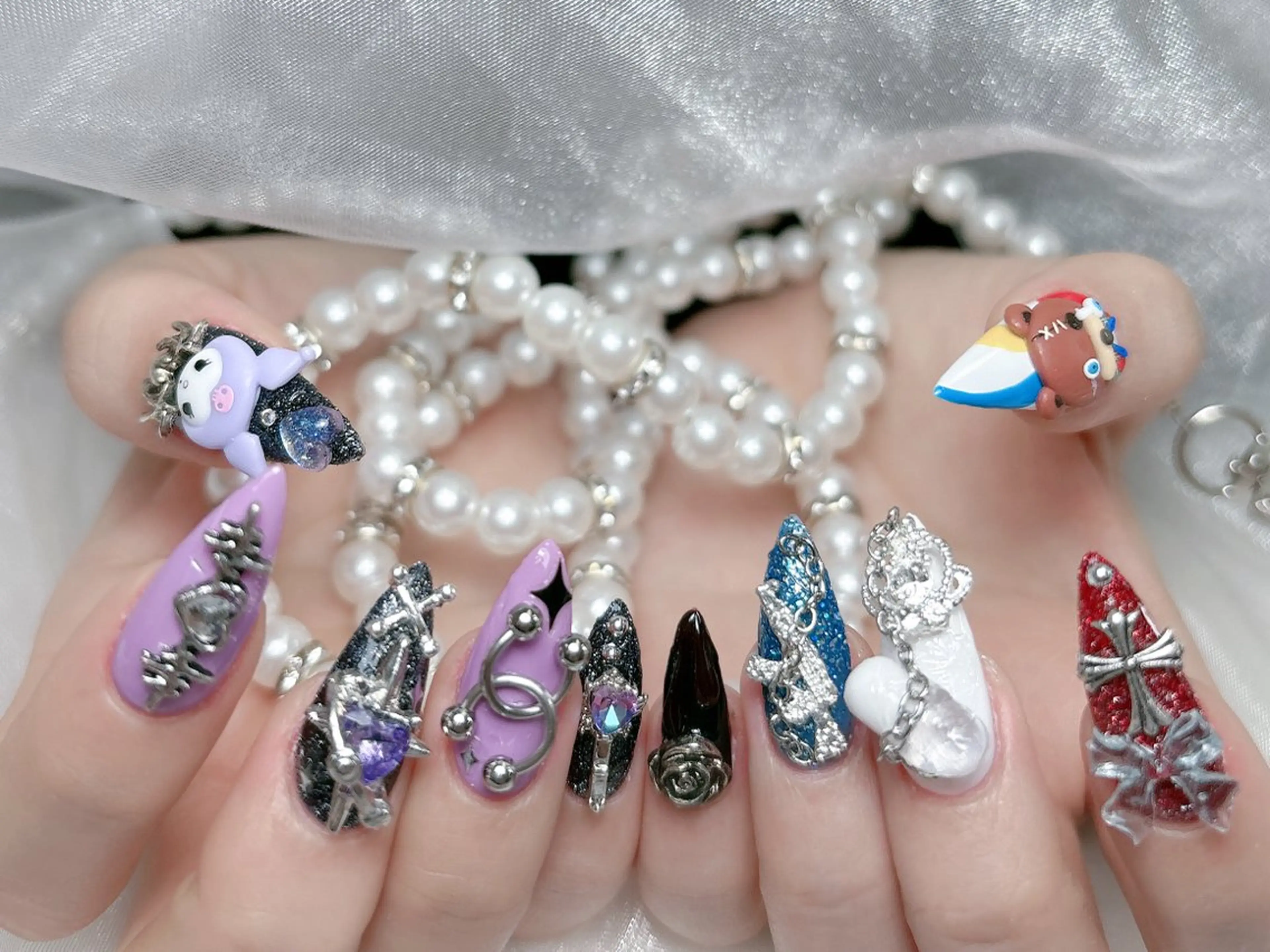 ネイル 成人式 ジェルネイル ロングネイル マグネットネイル ミディアムネイル ハンドネイル MoMoA Nail ネイル長さ出し専門店のネイルデザイン