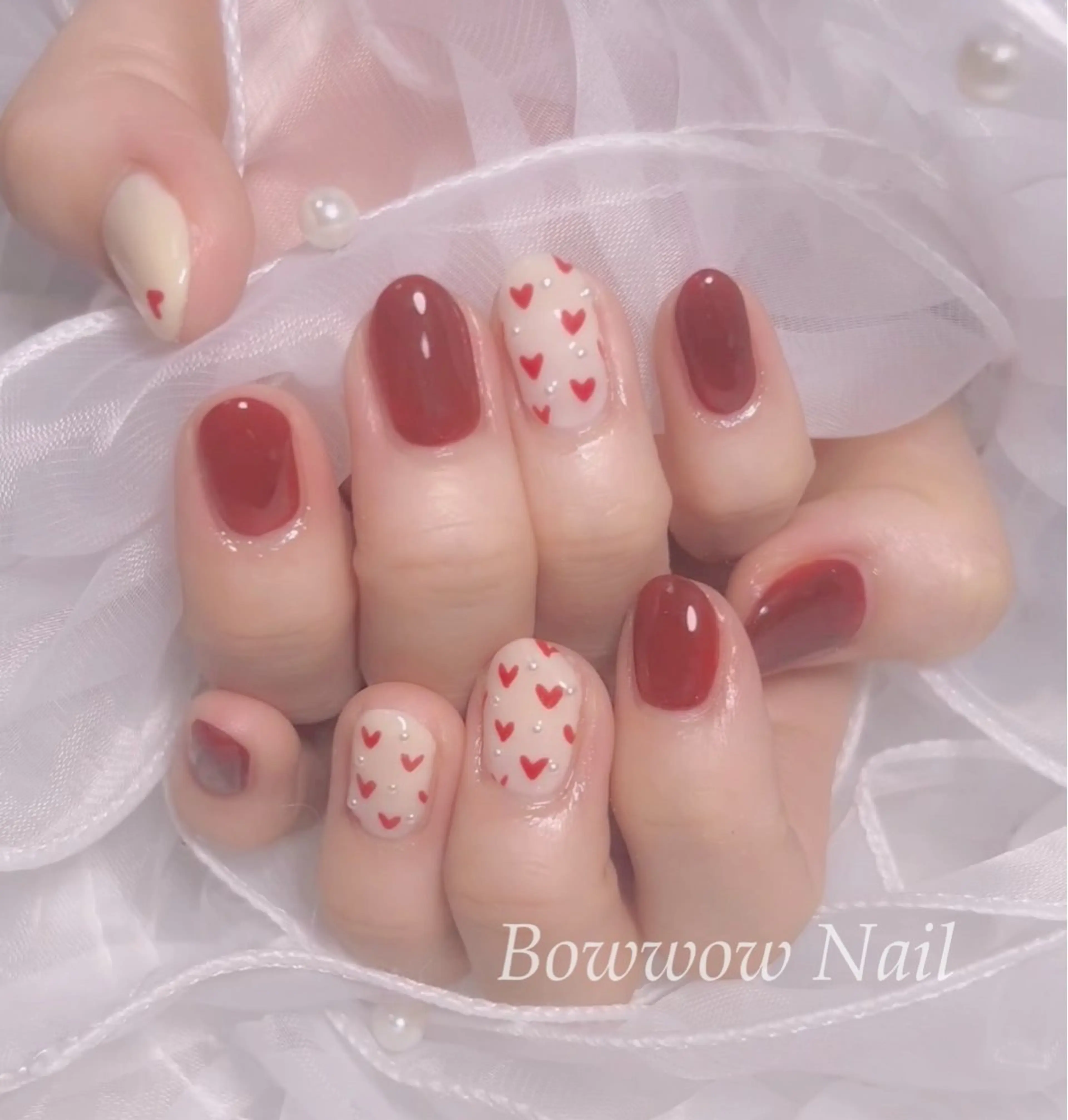 ネイル ハート バレンタイン Bow wow Nail さや🧸のネイルデザイン
