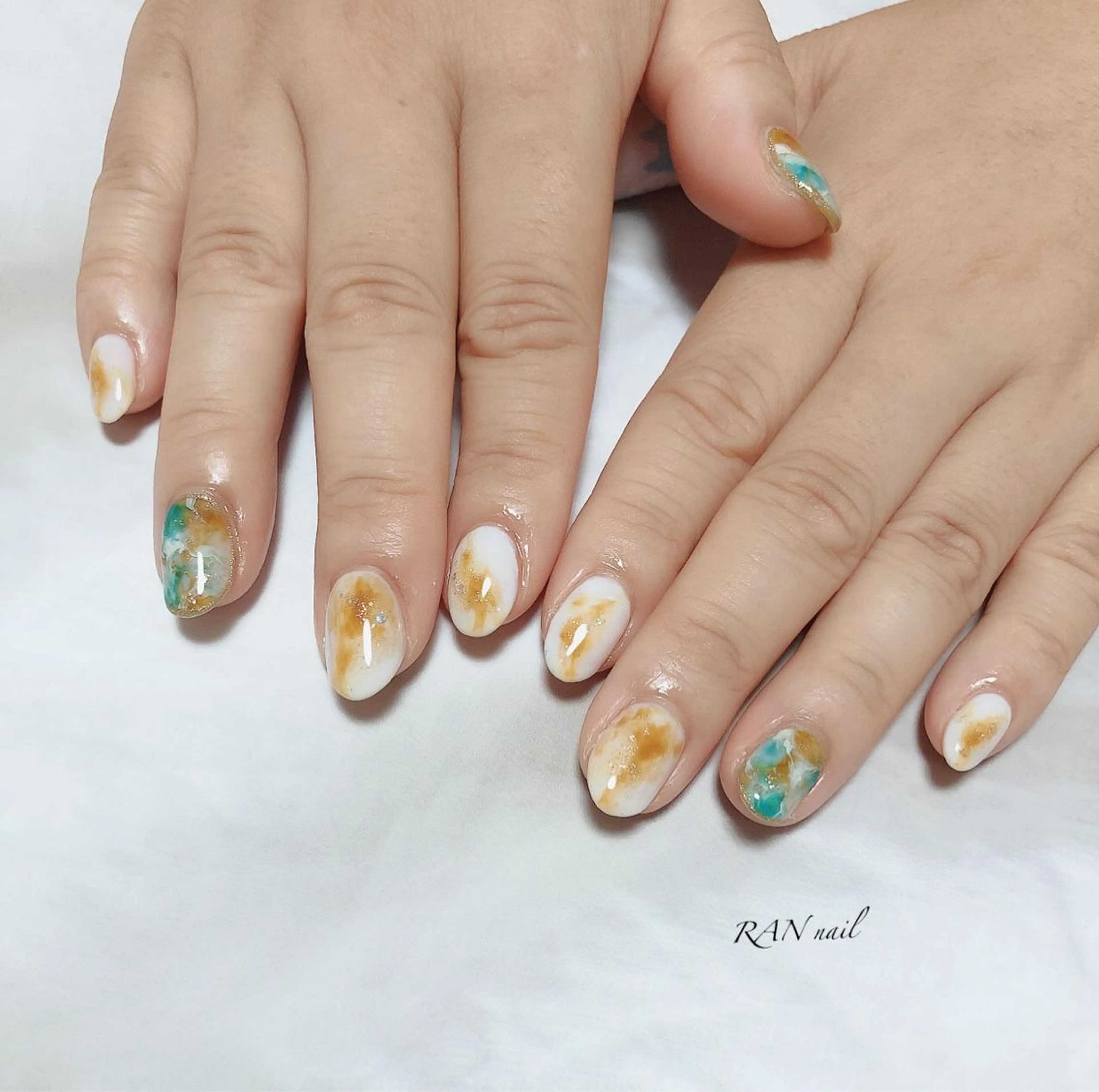 ネイル ブルー ブラウン 成人式 フットネイル オフィスネイル ハンドネイル フットネイル RAN nailのネイルデザイン