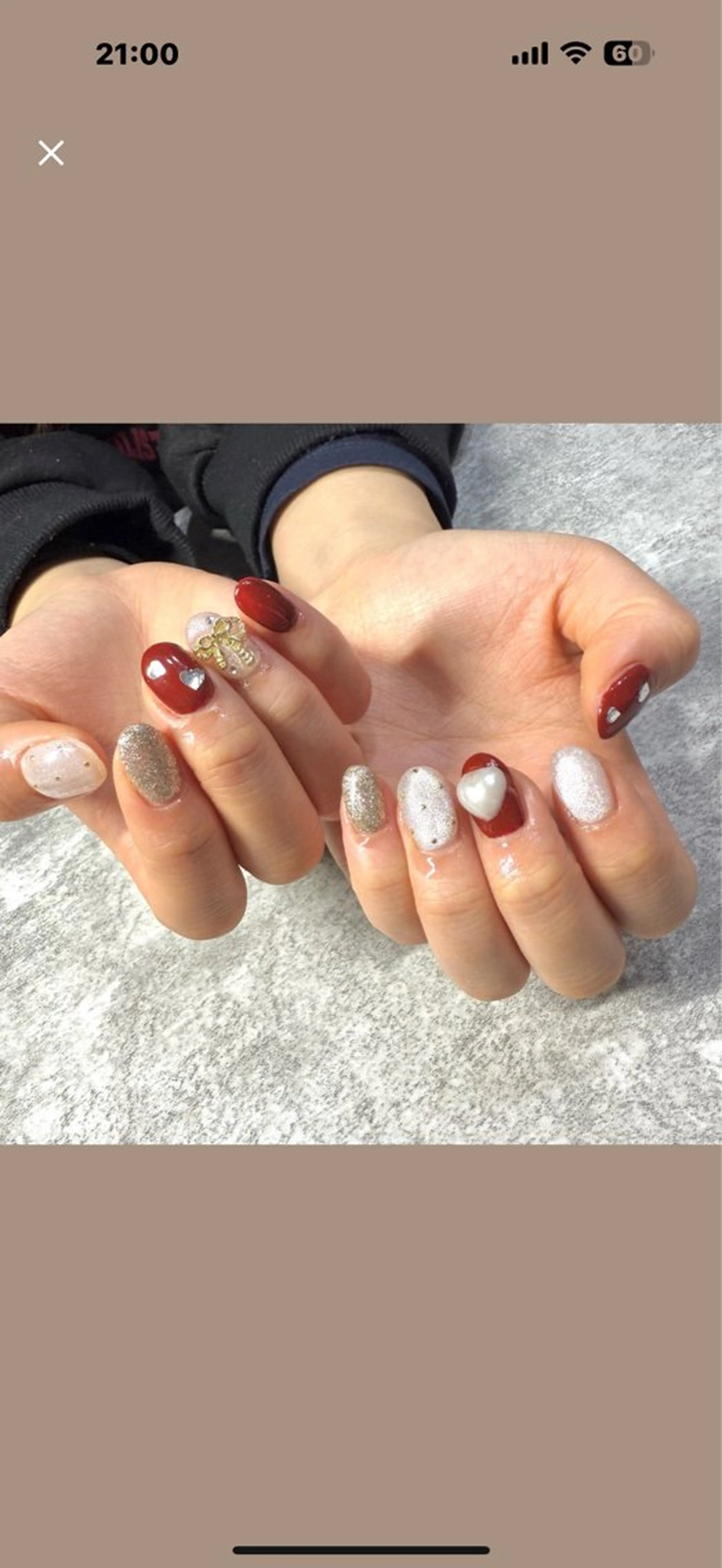 ネイル ハート 赤色 リボン ハンドネイル ★Rinail... .のネイルデザイン