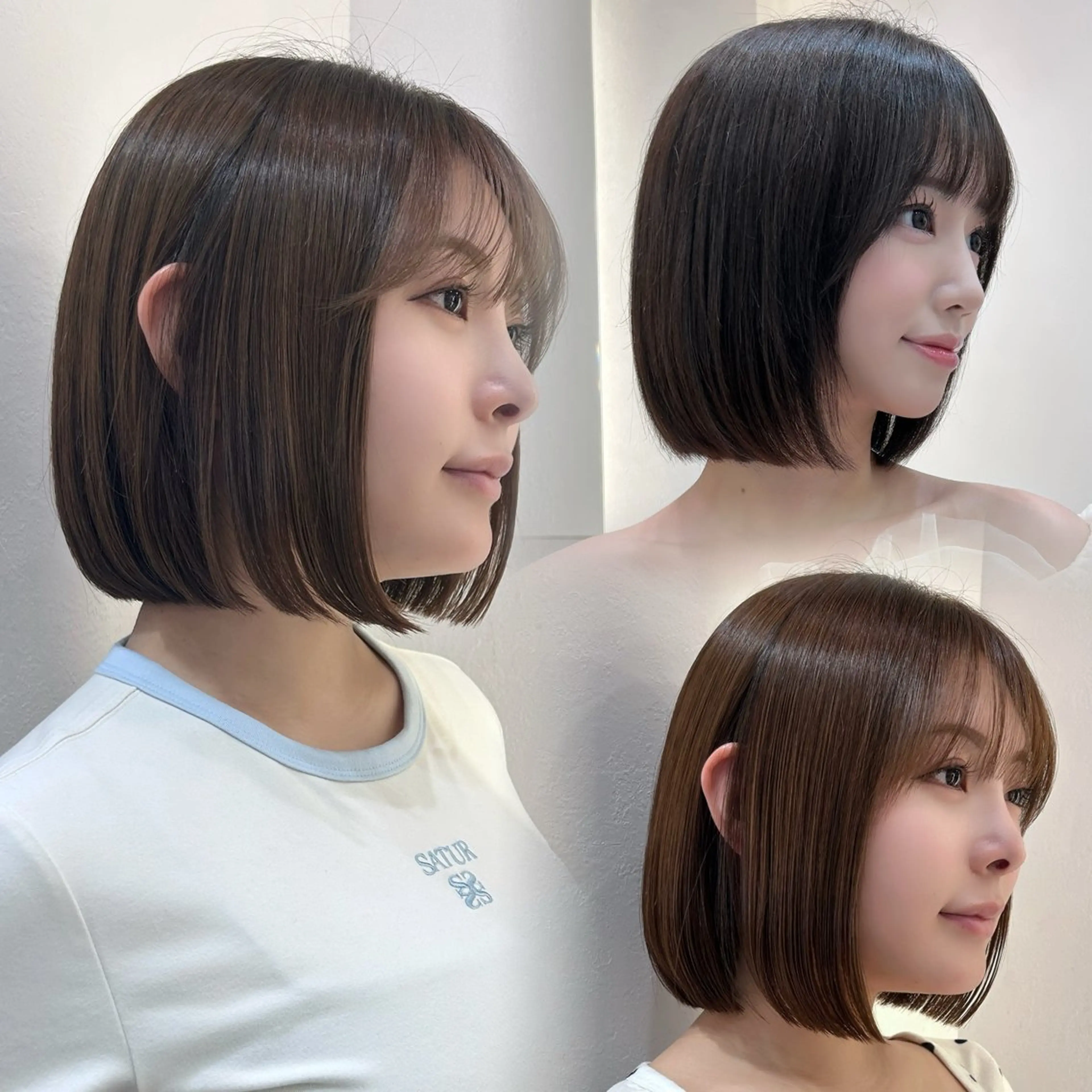 ショート カラー ブラウンカラー 透明感カラー グレージュ ボブ くびれヘア ボブ/レイヤーボブ/ 髪質改善/梶川 夏季のヘアスタイル