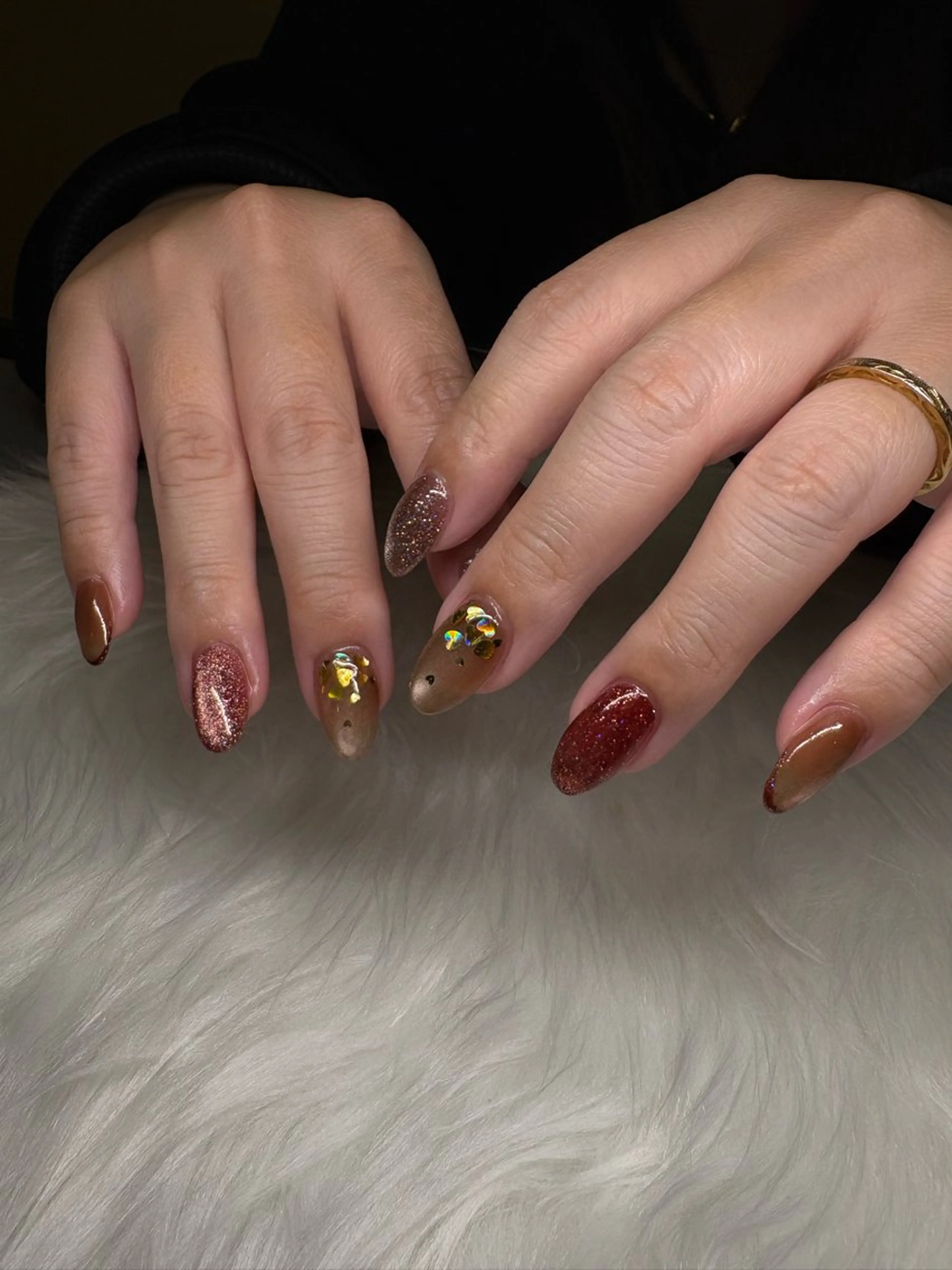 ネイル ブラウン ラメ(グリッター) シンプルネイル ハンドネイル Chaleur fleurのネイルデザイン