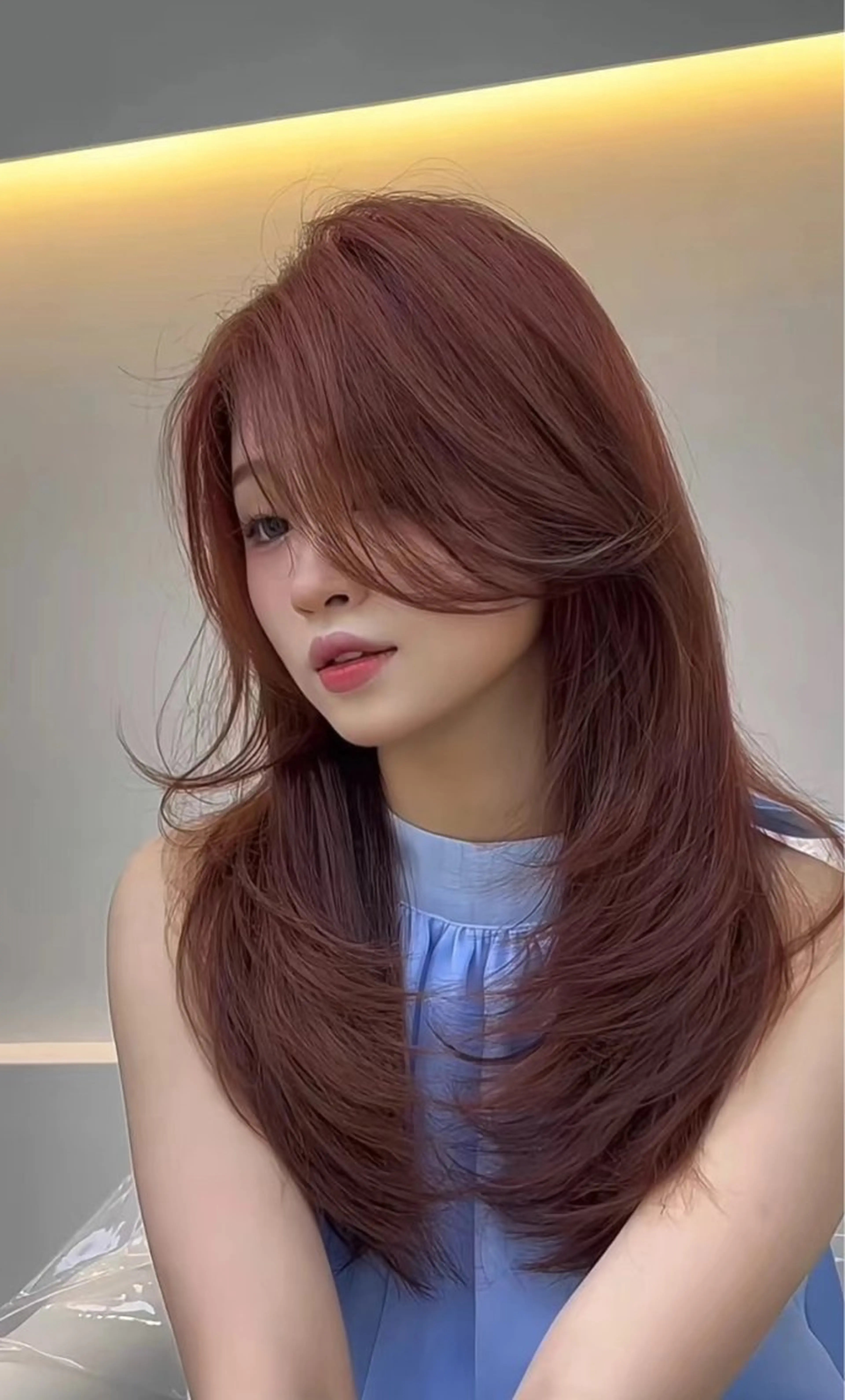 カラー カット ヘアカラー トリートメント ヘアセット ARMONY表参道店所属・韓国風レイヤーカラー ライムのヘアスタイル