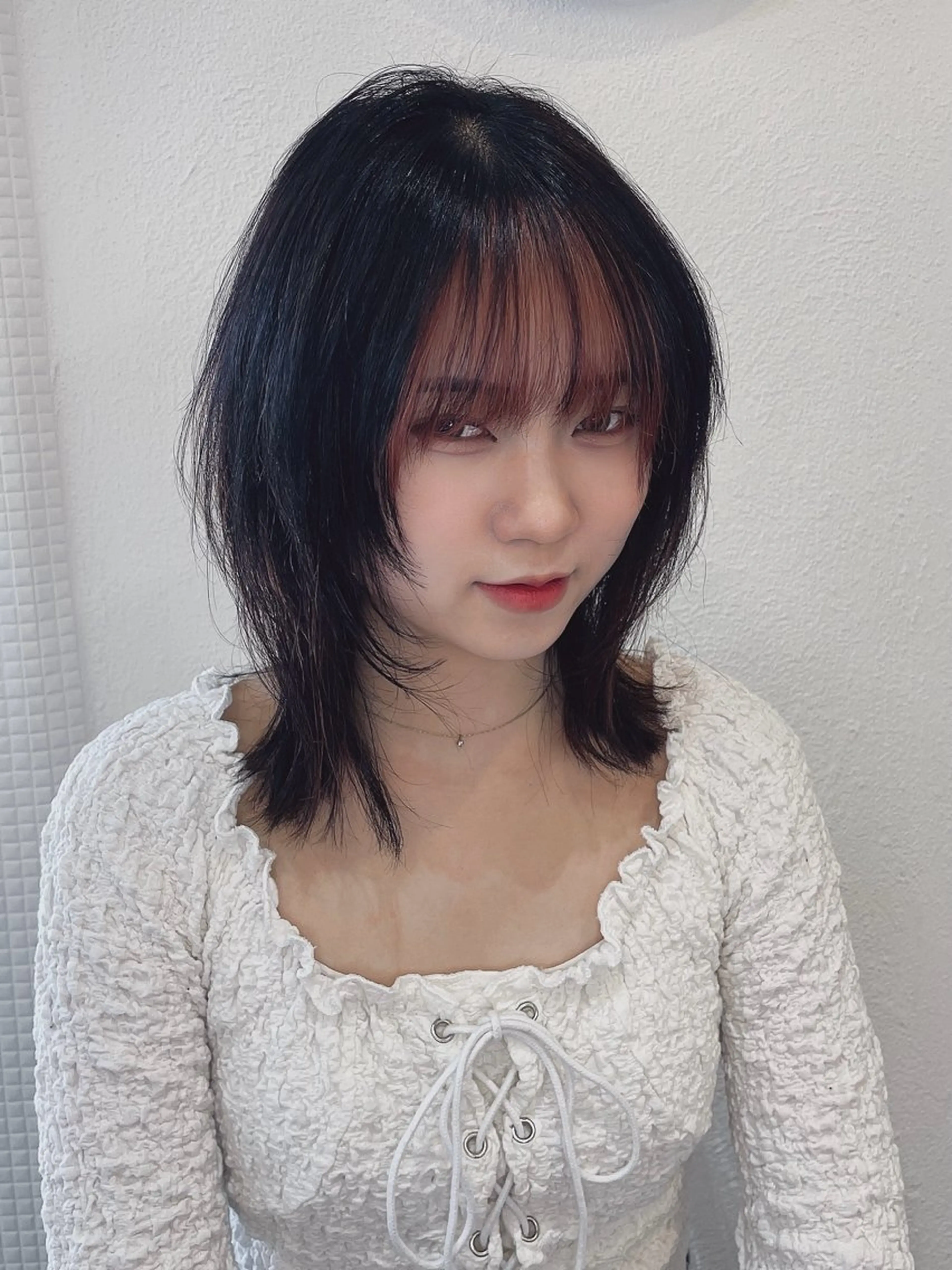 ミディアム 顔まわりレイヤー 髪質改善 韓国風ヘア レイヤーカット サイドバング カット ヘアカラー トリートメント Yusei/似合わせ /韓国風レイヤーのヘアスタイル