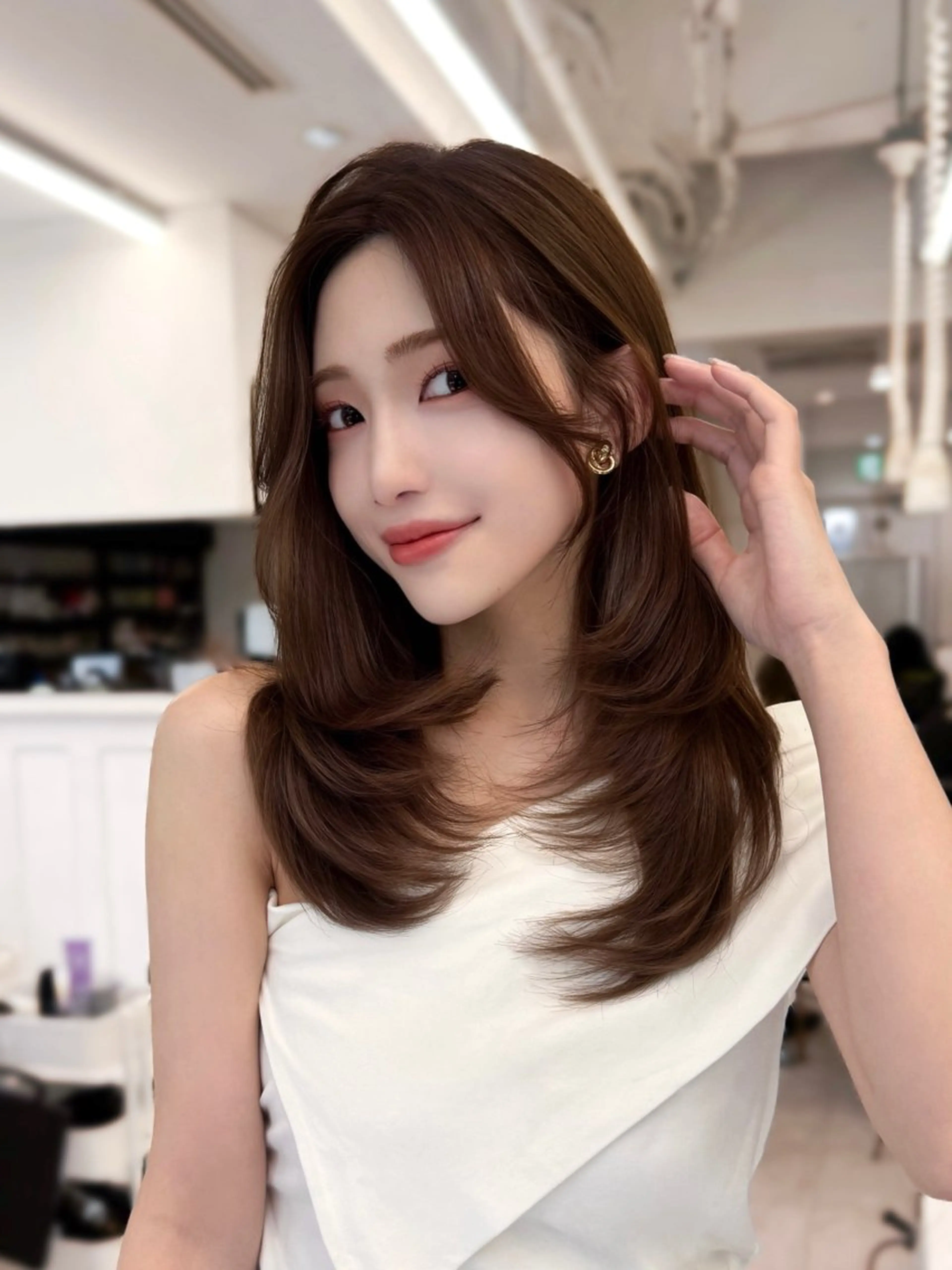 セミロング 韓国ヘア♡ 顔まわりカットayaのヘアスタイル