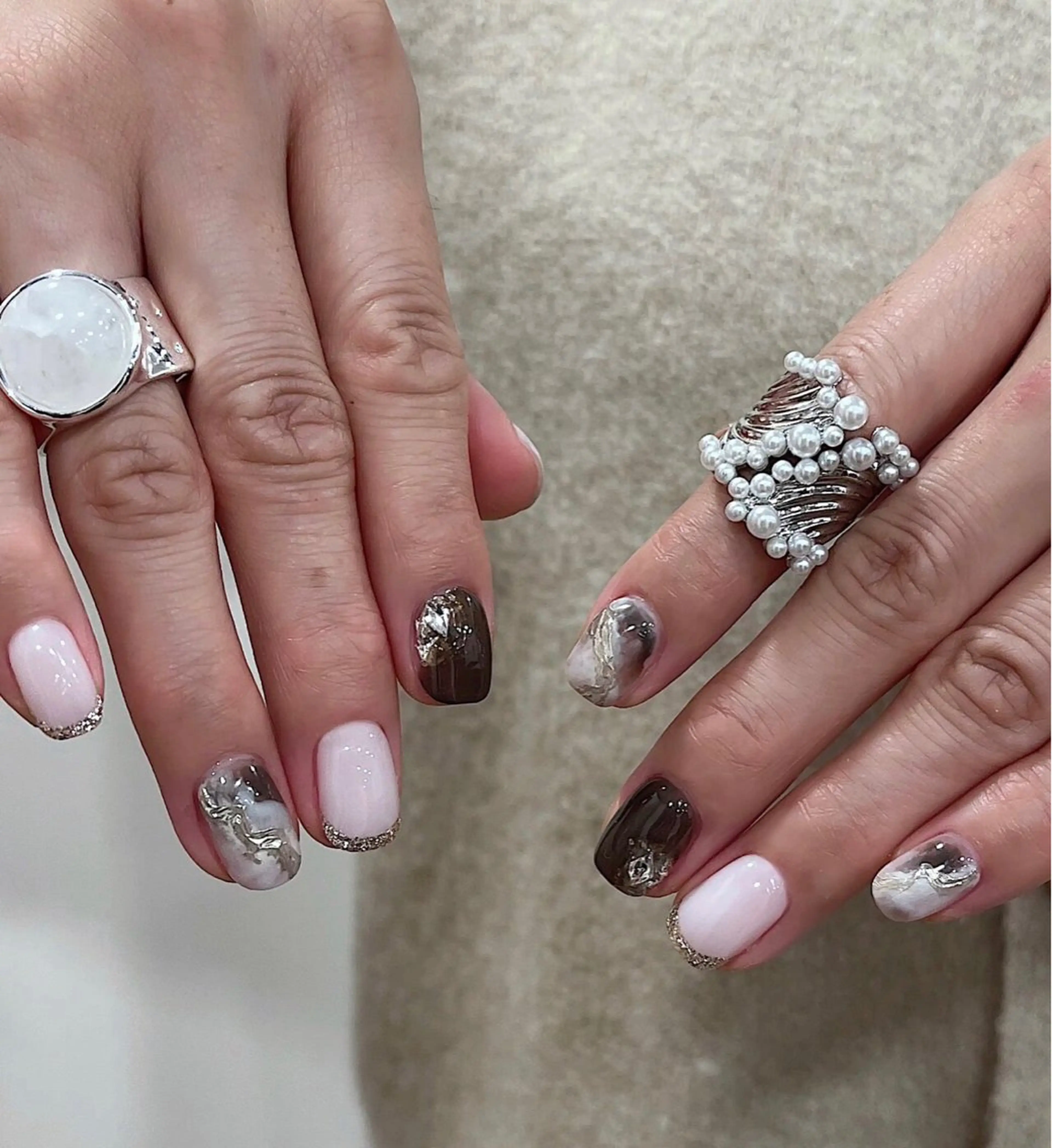 ネイル 大理石ネイル(マーブル) ピンク ハンドネイル enju0422所属・谷口 雪のネイルデザイン