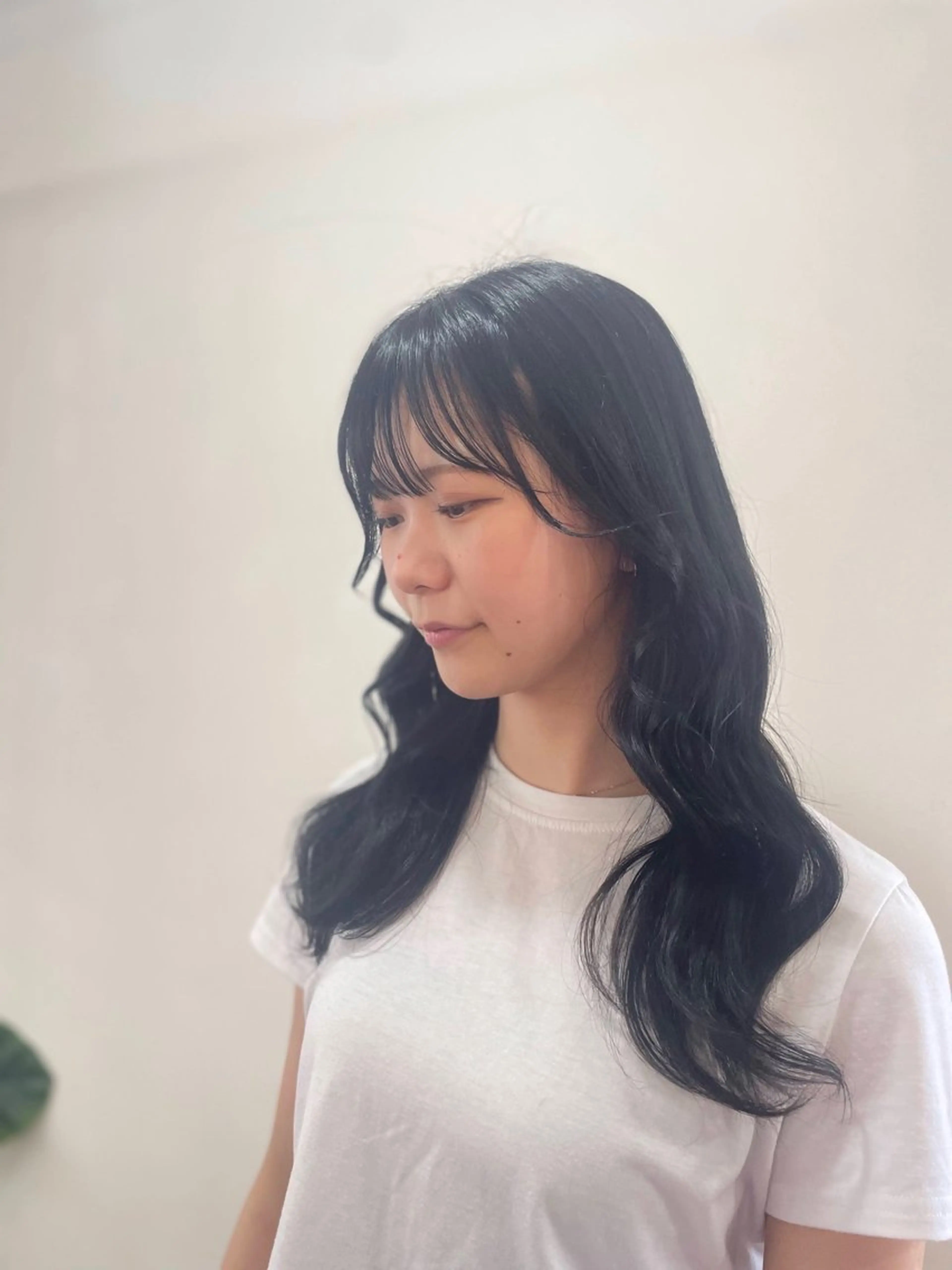 ロング カラー 黒髪 ブルーカラー 透明感カラー 韓国風ヘア mopa_kaede 暖色カラー/ロングのヘアスタイル