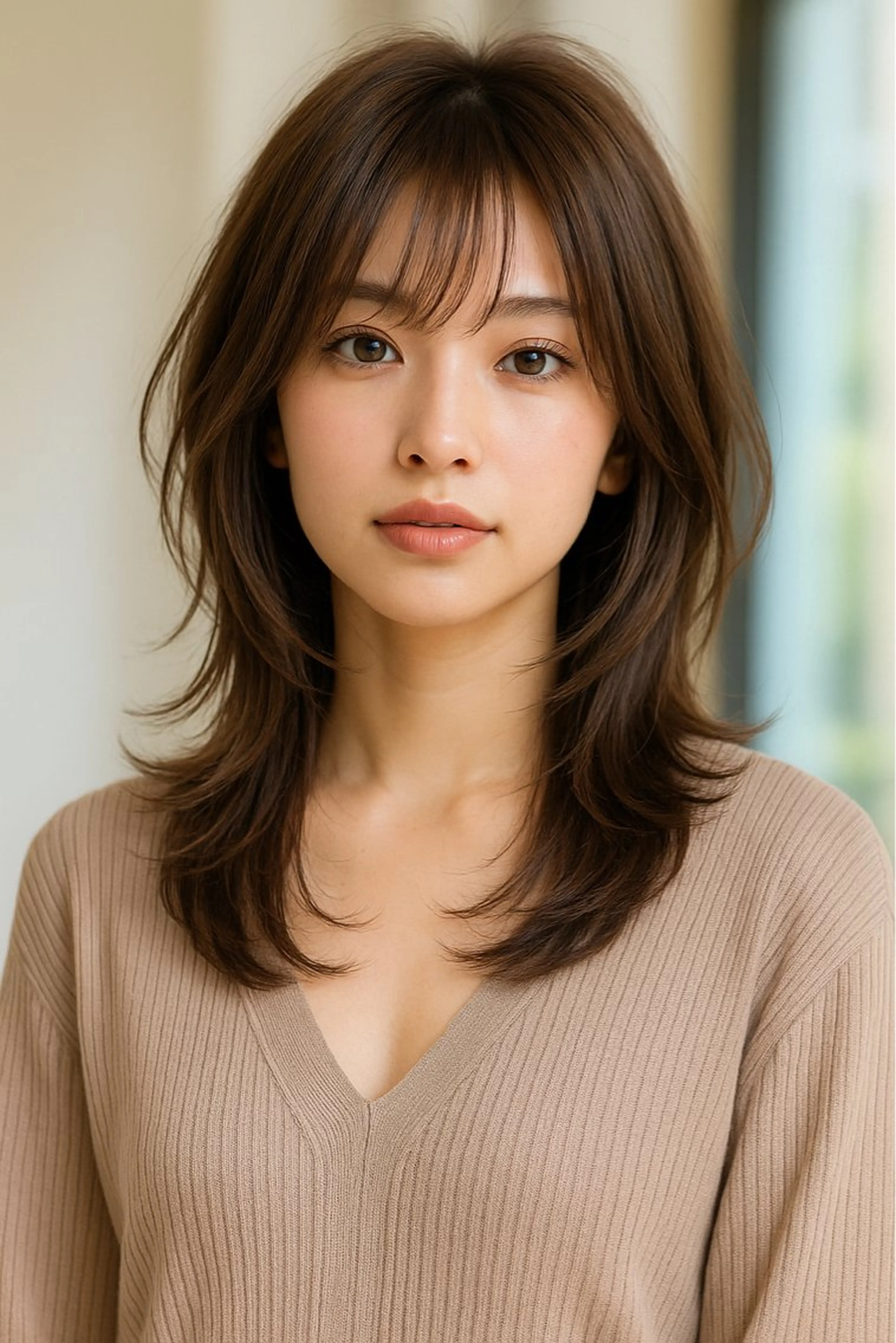 ミディアム カラー パーマ ヘアアレンジ メンズ キッズ カット ヘアカラー トリートメント 🦋韓国レイヤー｜ 透明感グレージュ🦋のヘアスタイル