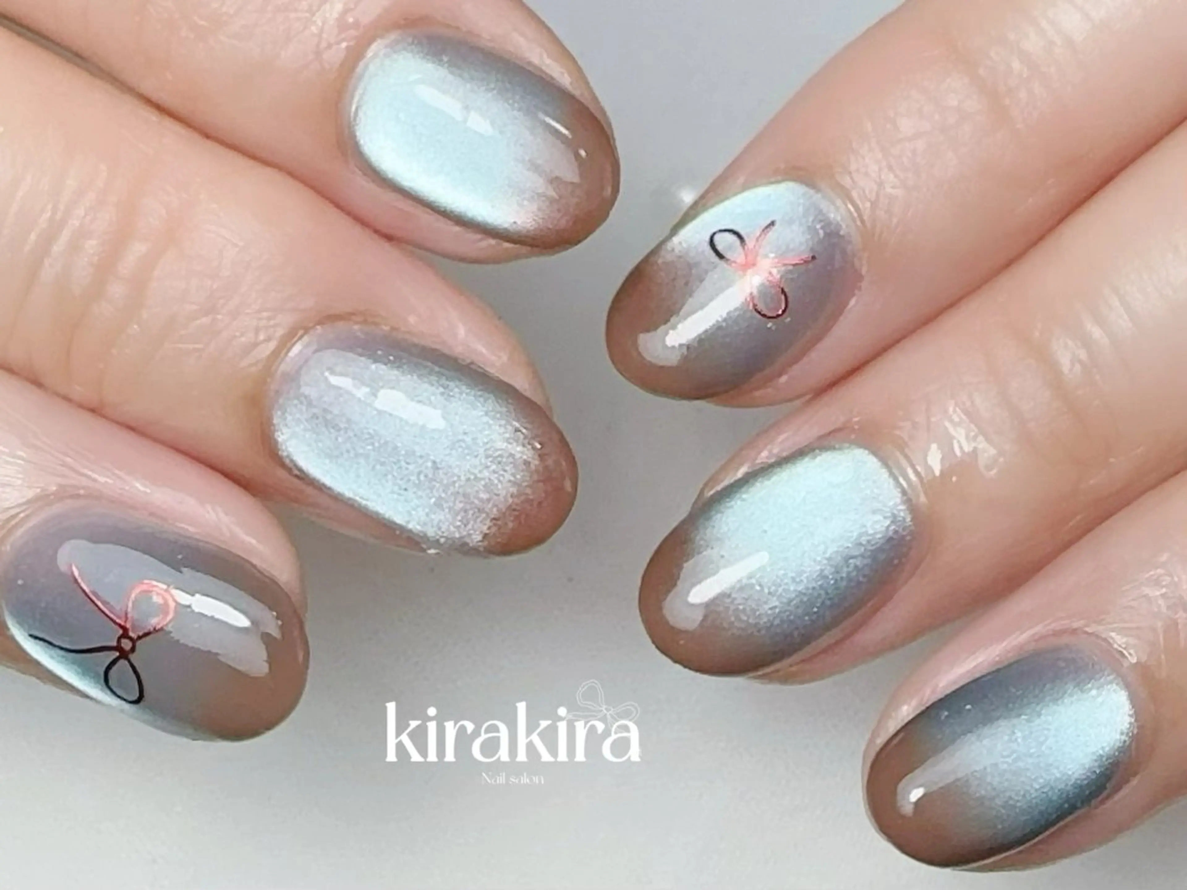ネイル ブルー ブラウン フットネイル キラキラネイル シンプルネイル Kirakira Nail salonのネイルデザイン