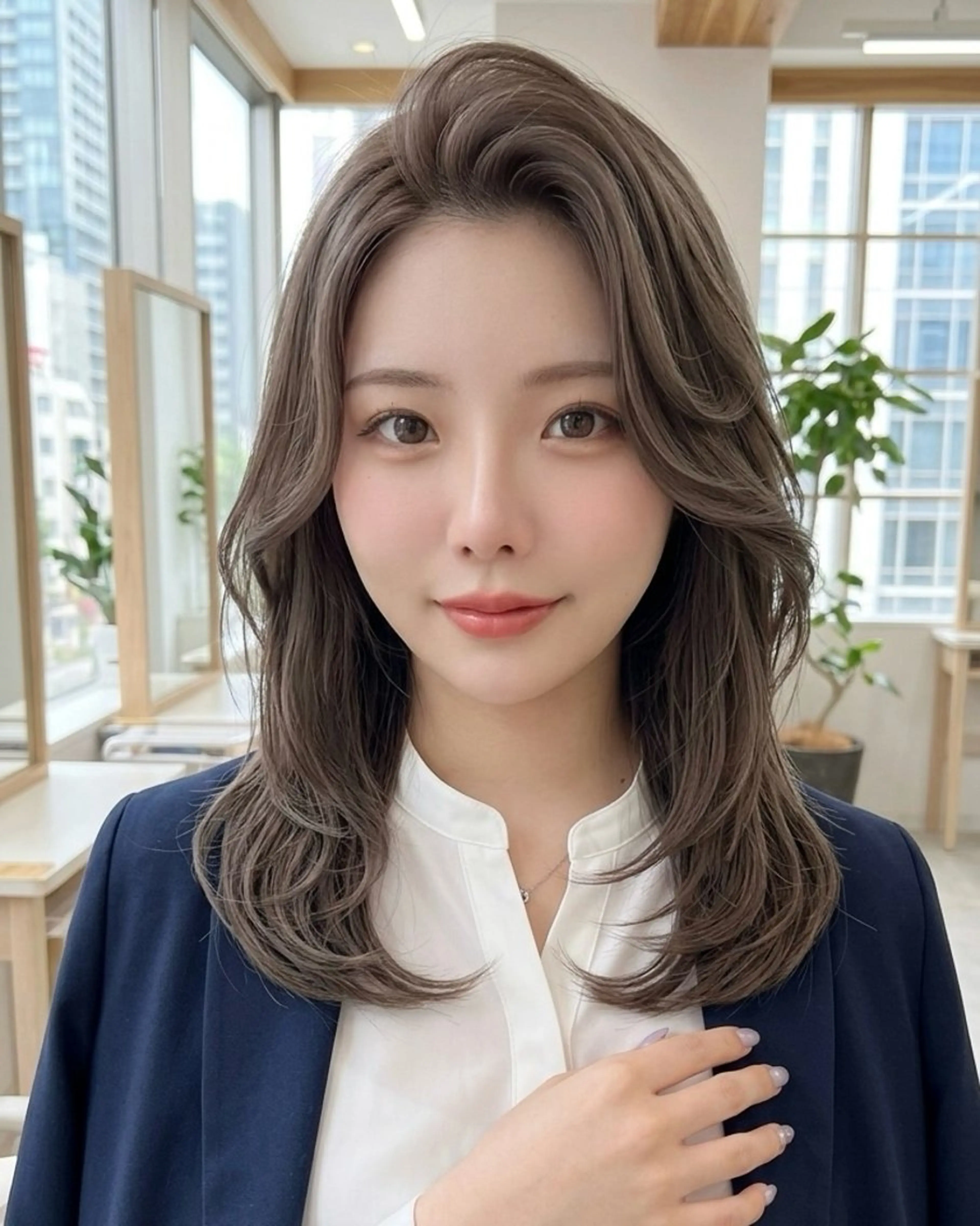 ミディアム カラー レイヤーカット 似合わせカット カット ヘアカラー トリートメント 顔周り/透明感カラー /似合わせ/難波雄雅のヘアスタイル