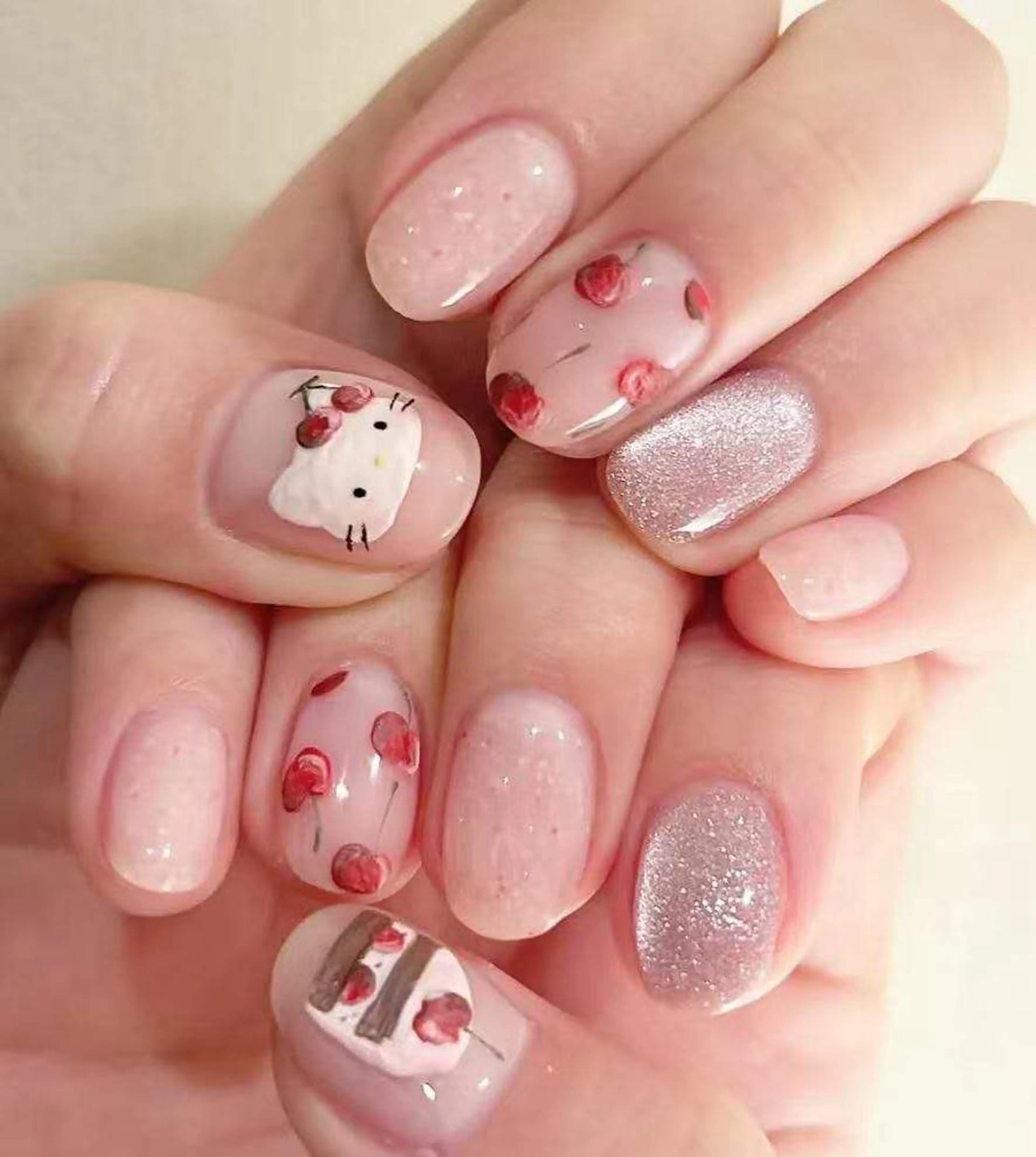 ネイル フラワーネイル フレンチネイル ジェルネイル ガラスフレンチ ハート ハンドネイル BabyYouMi nailのネイルデザイン