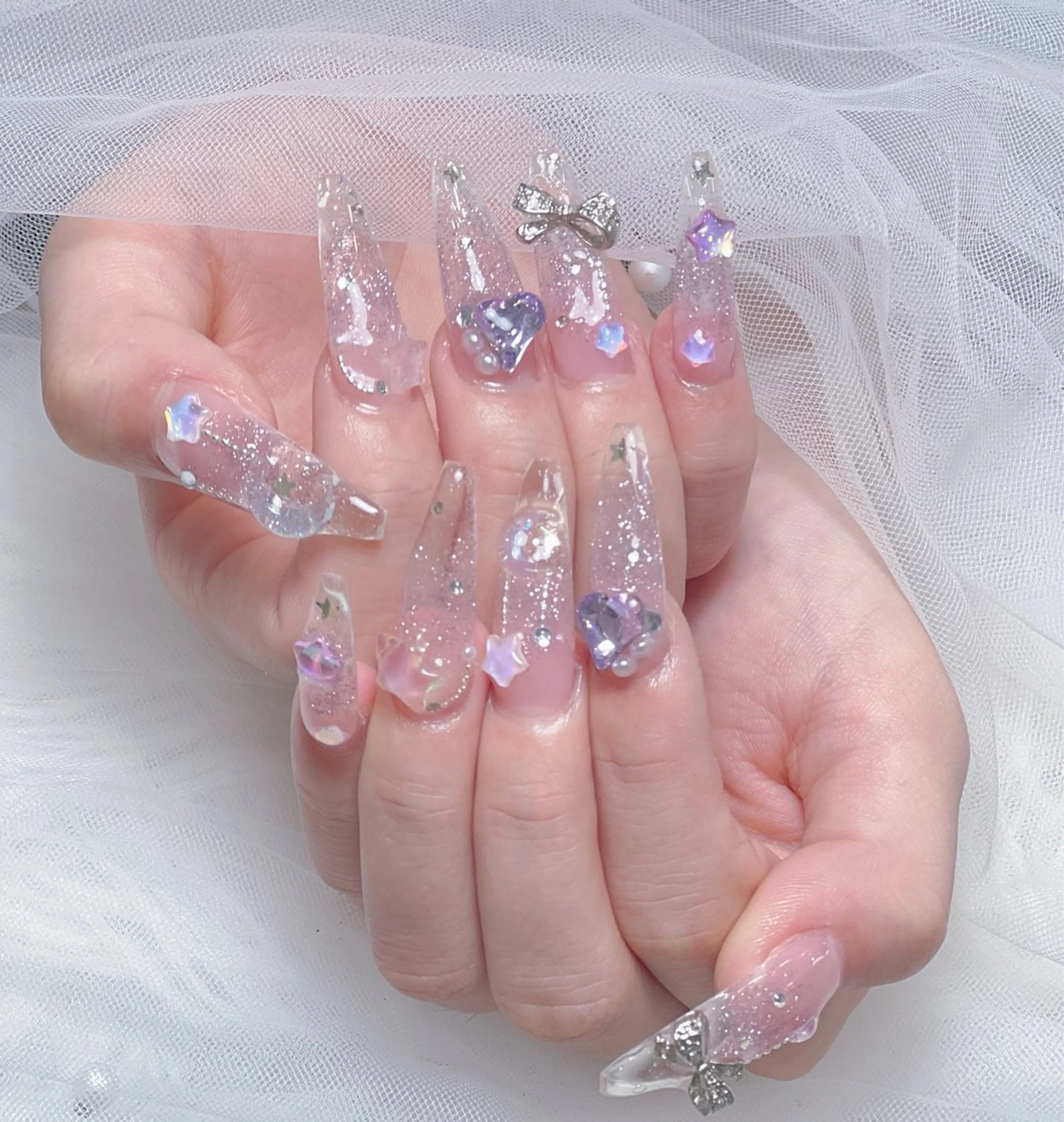 ネイル アートネイル オーロラネイル チークネイル 長さ出し フットネイル Miya _nailのネイルデザイン