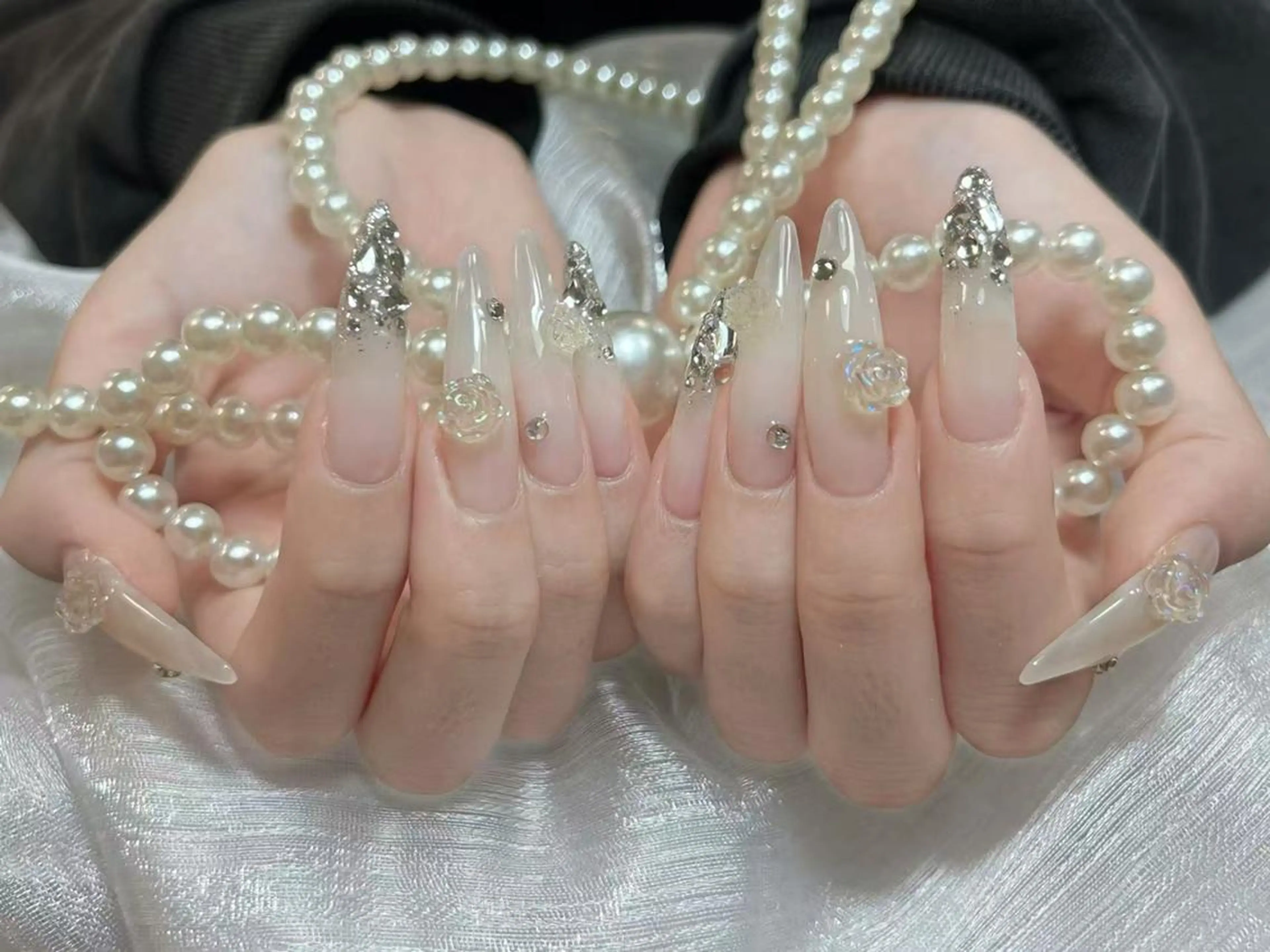 ネイル 長さ出し フレンチネイル ジェルネイル ガラスフレンチ 韓国ネイル MoriseNail Jr研修💜イシダのネイルデザイン