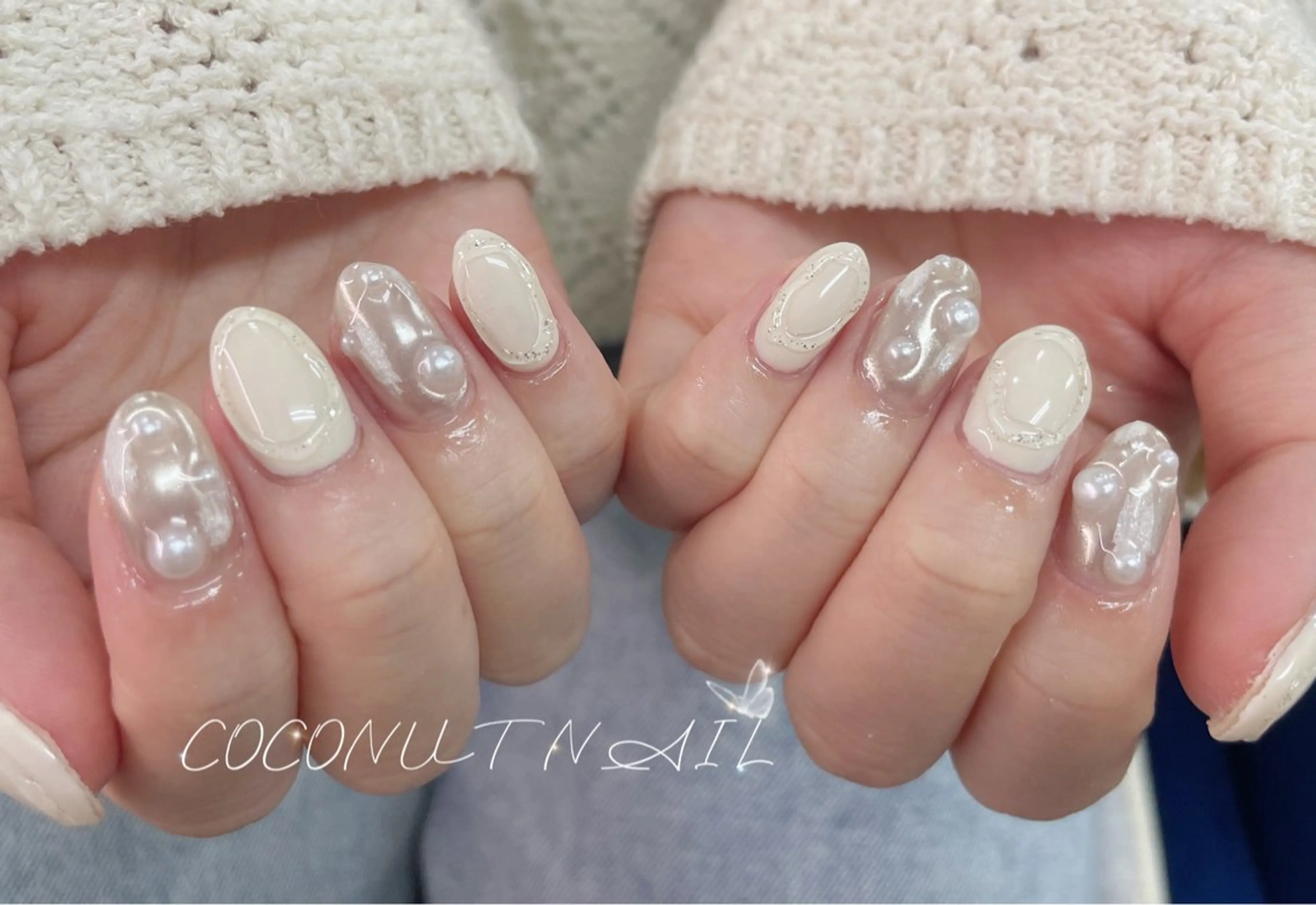 ネイル べっ甲ネイル フレンチネイル キラキラネイル マグネットネイル 大理石ネイル(マーブル) ハンドネイル 神田 ココナッツのネイルデザイン