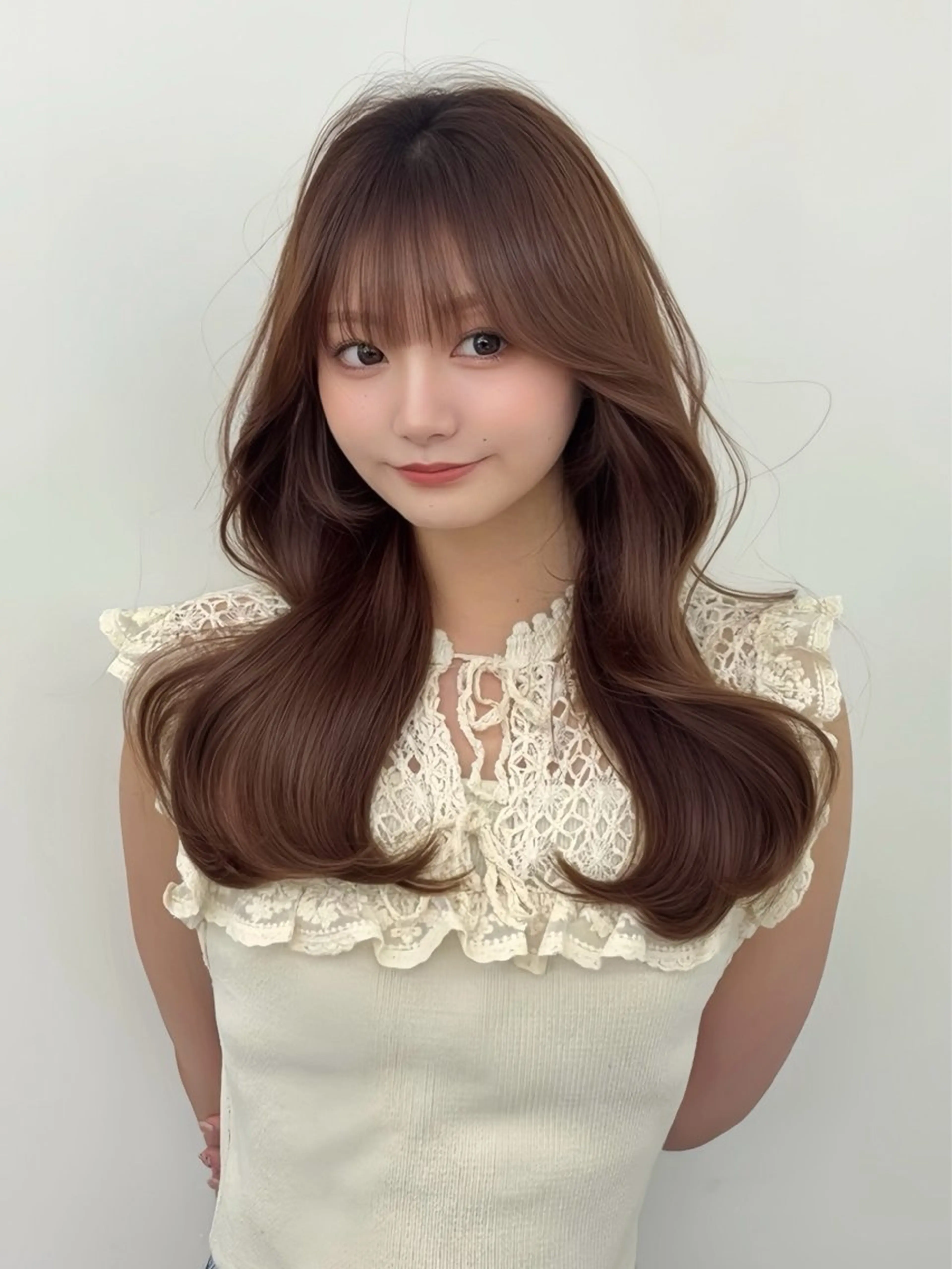 ロング カラー 小顔カット カット ヘアカラー トリートメント 韓国ヘア/レイヤー/ 顔まわり足立遥奈のヘアスタイル