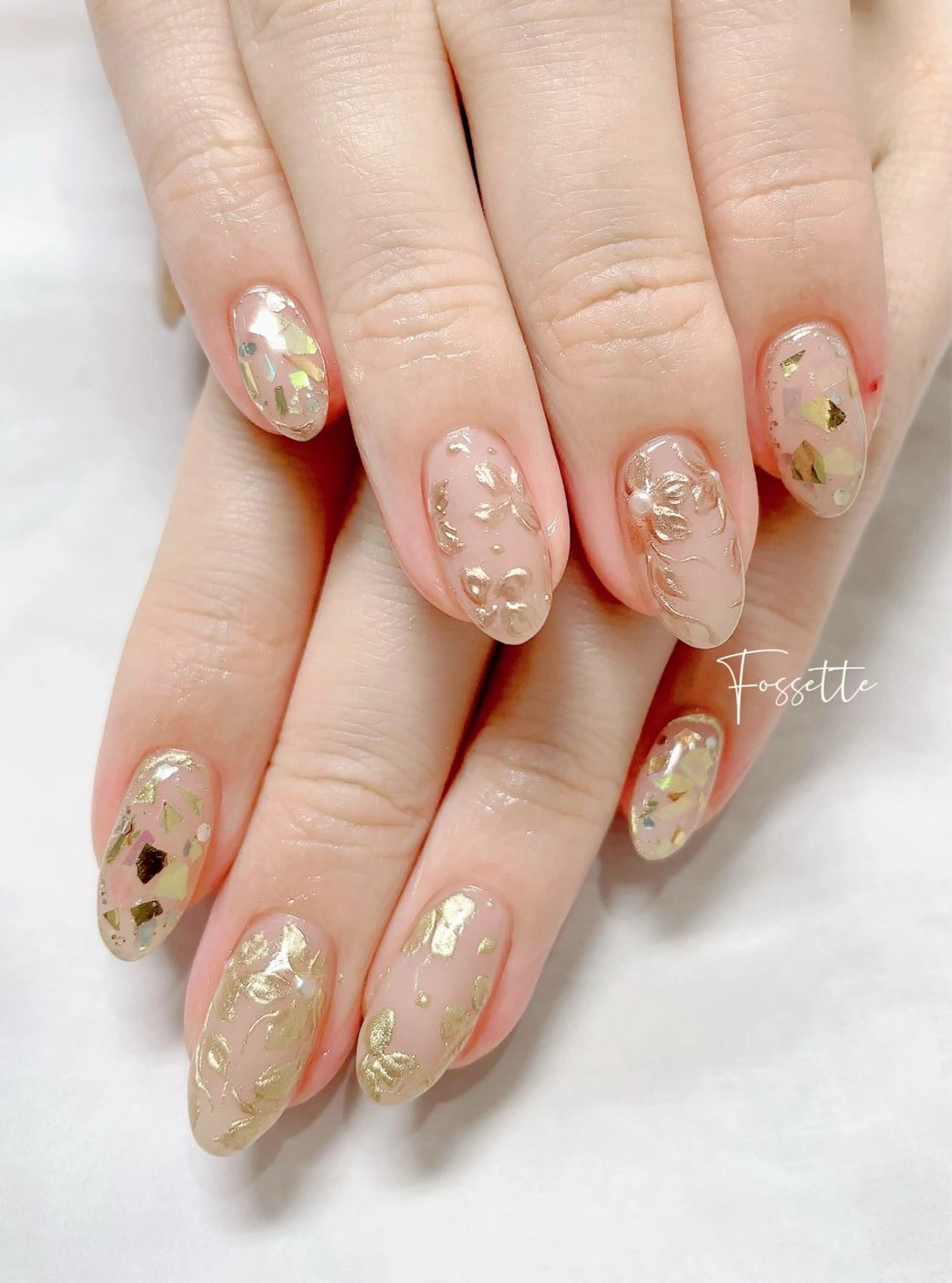 ネイル フラワーネイル キラキラネイル ミラーネイル nailsalon Fossetteのネイルデザイン