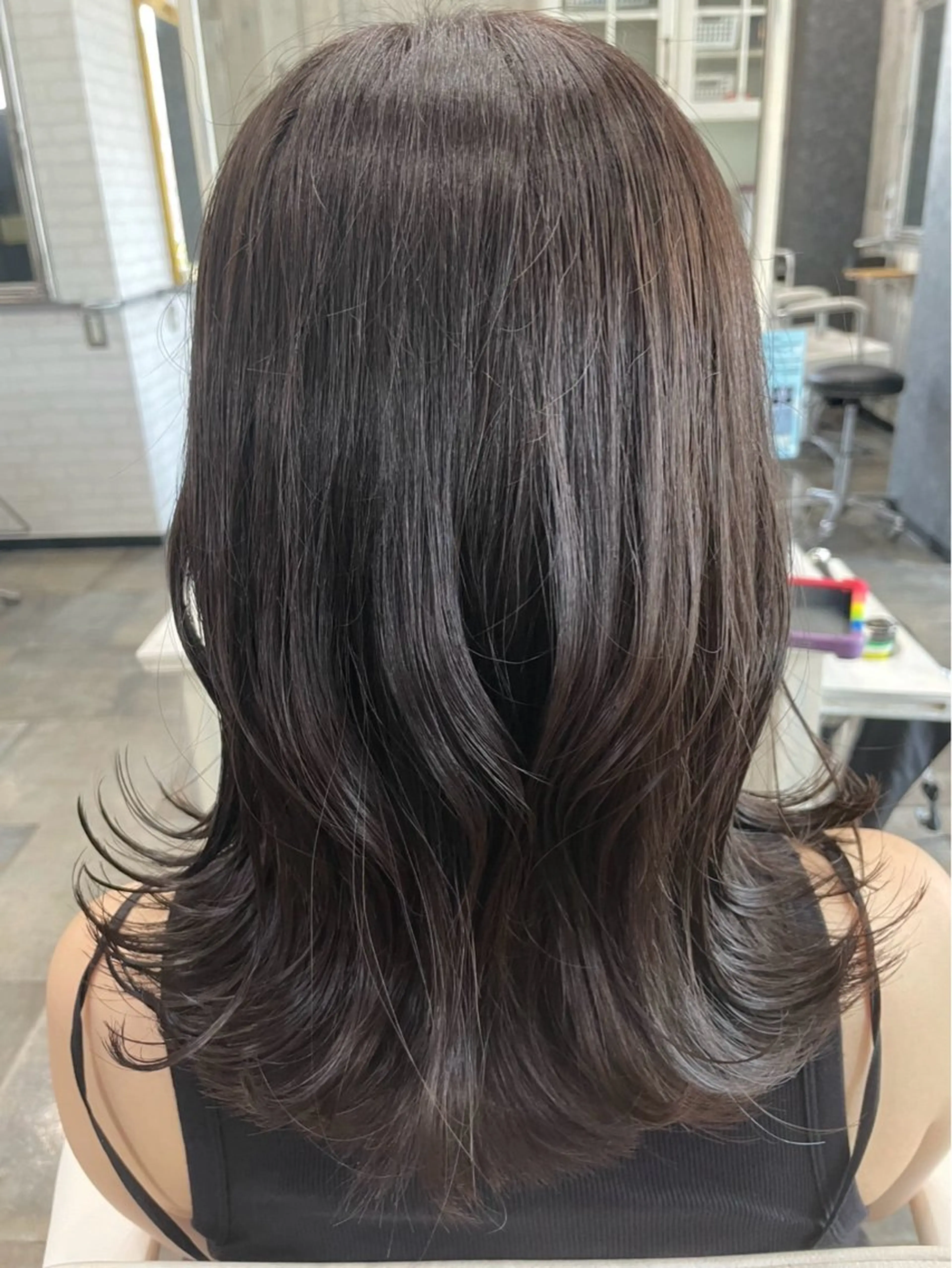 ミディアム ボブレイヤー ミディアムパーマ ミストバング ボブ ハイライト The Apartment of Solon Citta 船橋609所属・髪質改善/縮毛矯正/ 美髪/個室/ハラのヘアスタイル