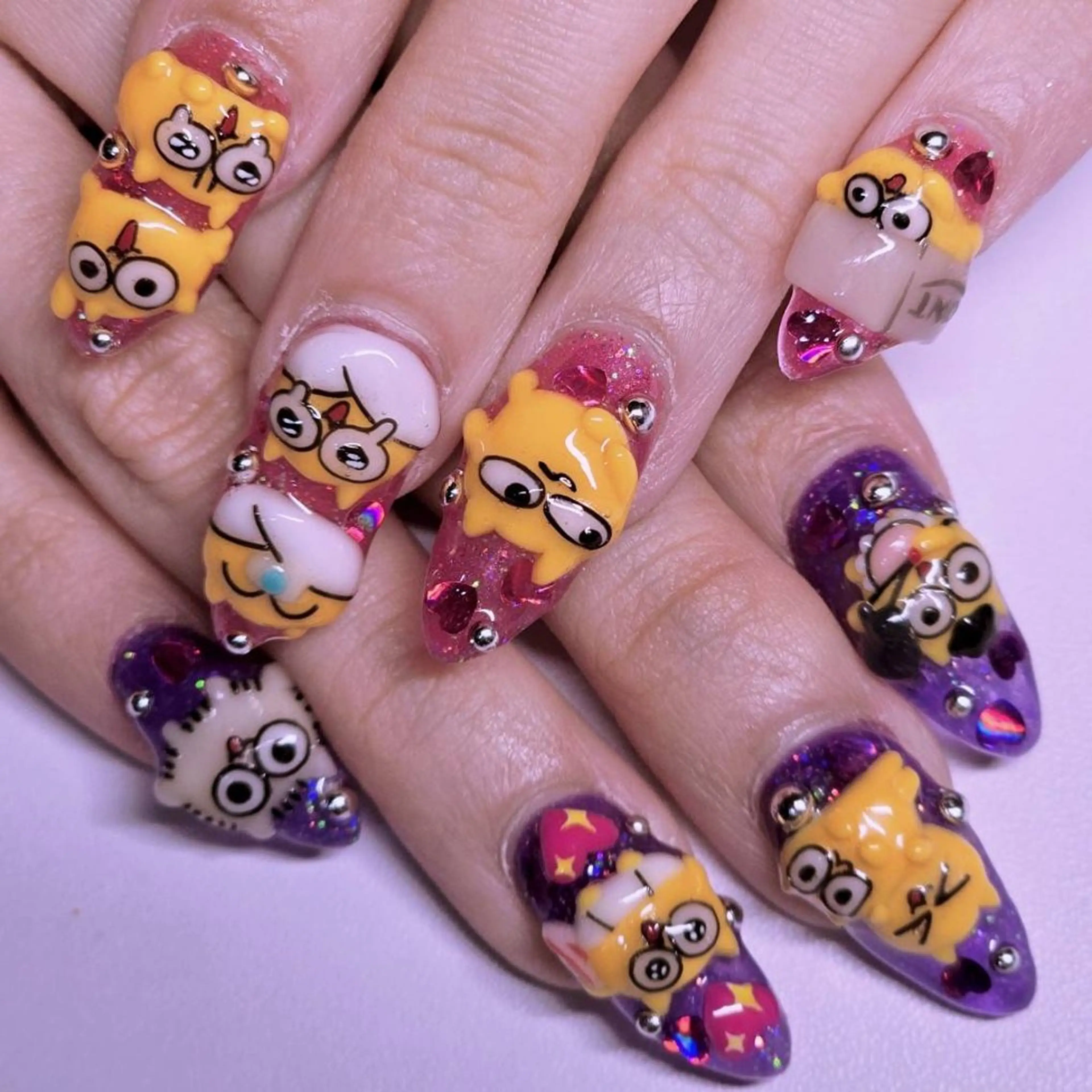 ネイル アートネイル クリアネイル ラメ(グリッター) ピンク パープル ハンドネイル よしだ ひろきのネイルデザイン