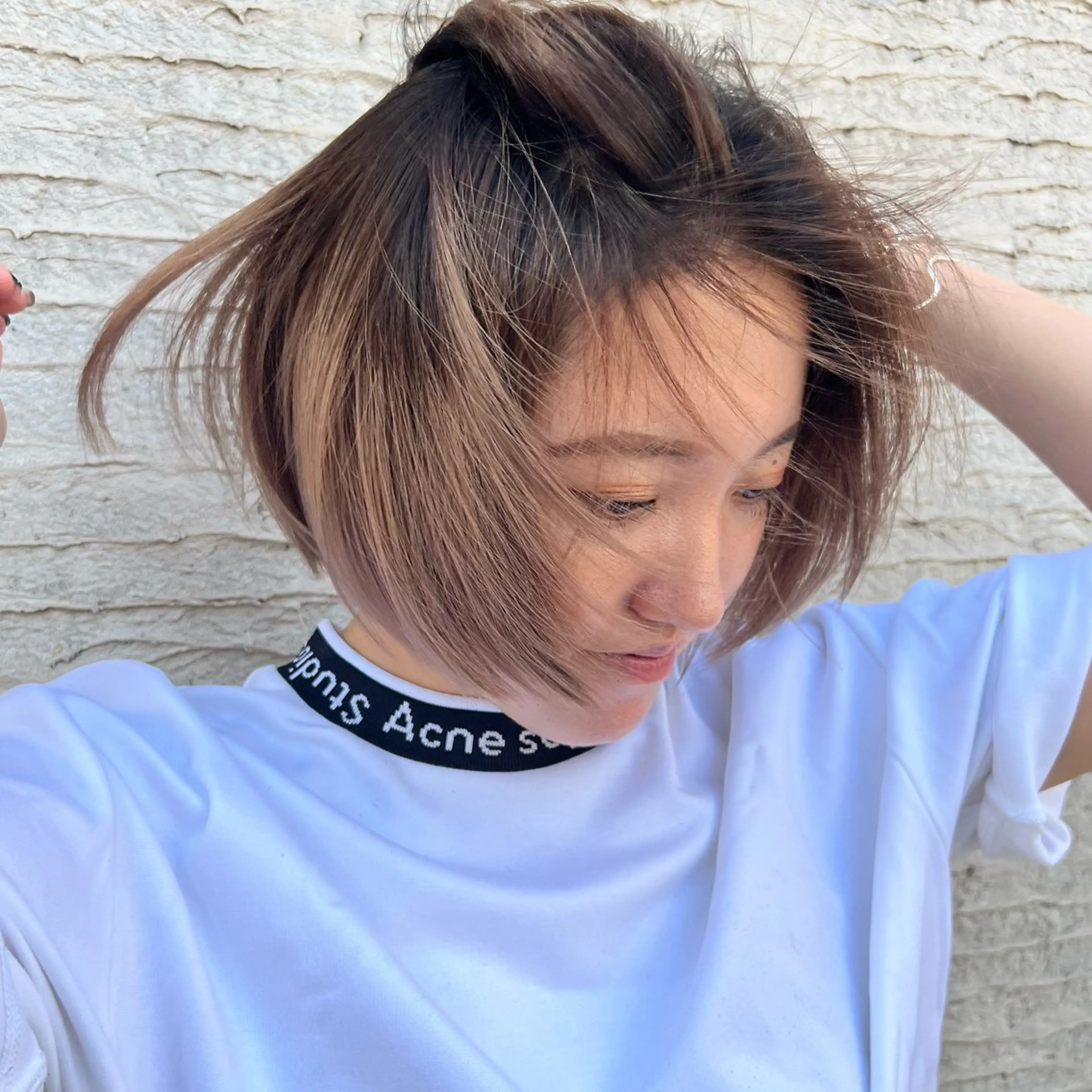 ミディアム 切りっぱなしボブ ミディアムパーマ ボブ くびれヘア 顔まわりレイヤー 北内 登真のヘアスタイル