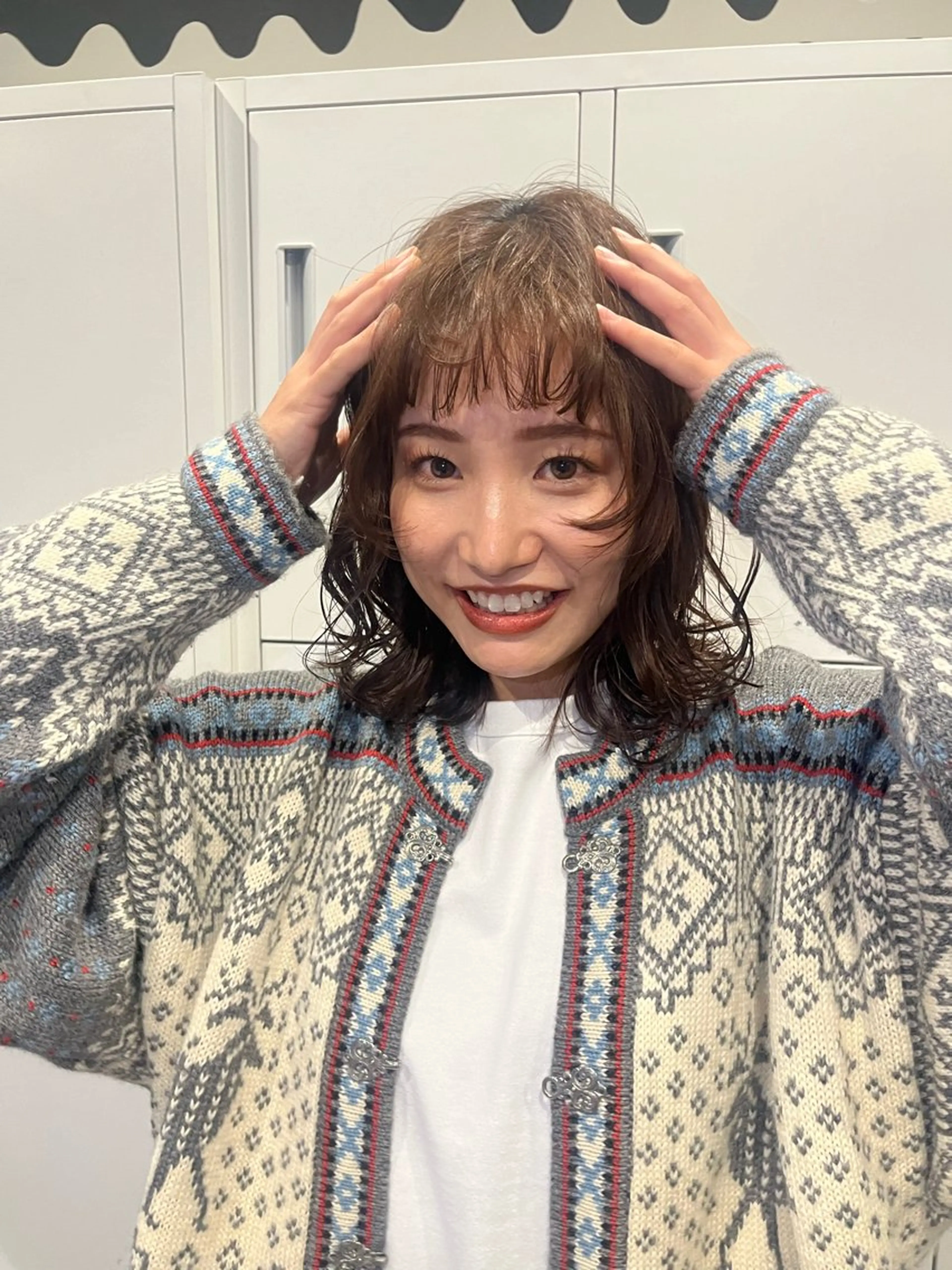 ミディアム パーマ 柔らかい艶暖色 レイヤー🫧姫汝のヘアスタイル