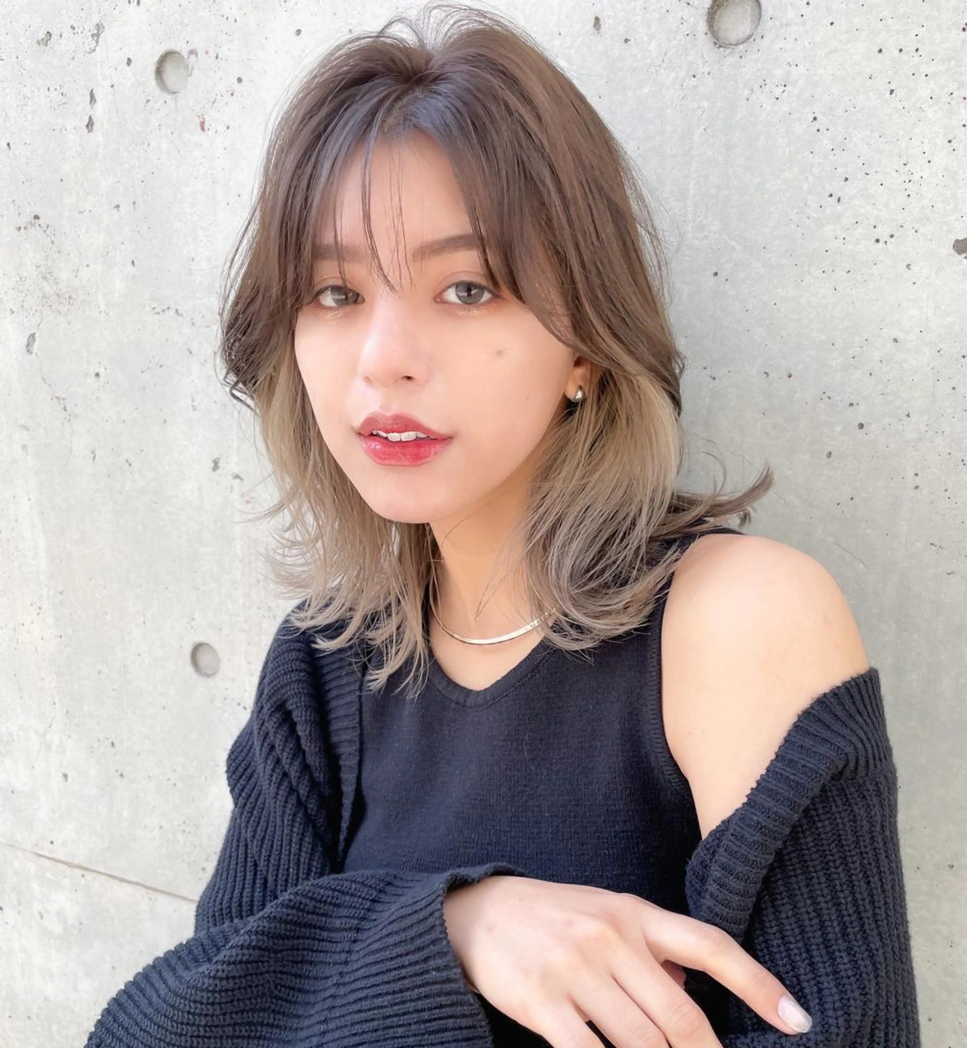 セミロング カラー カット ヘアカラー 韓国レイヤーカット/ ダブルカラーのヘアスタイル