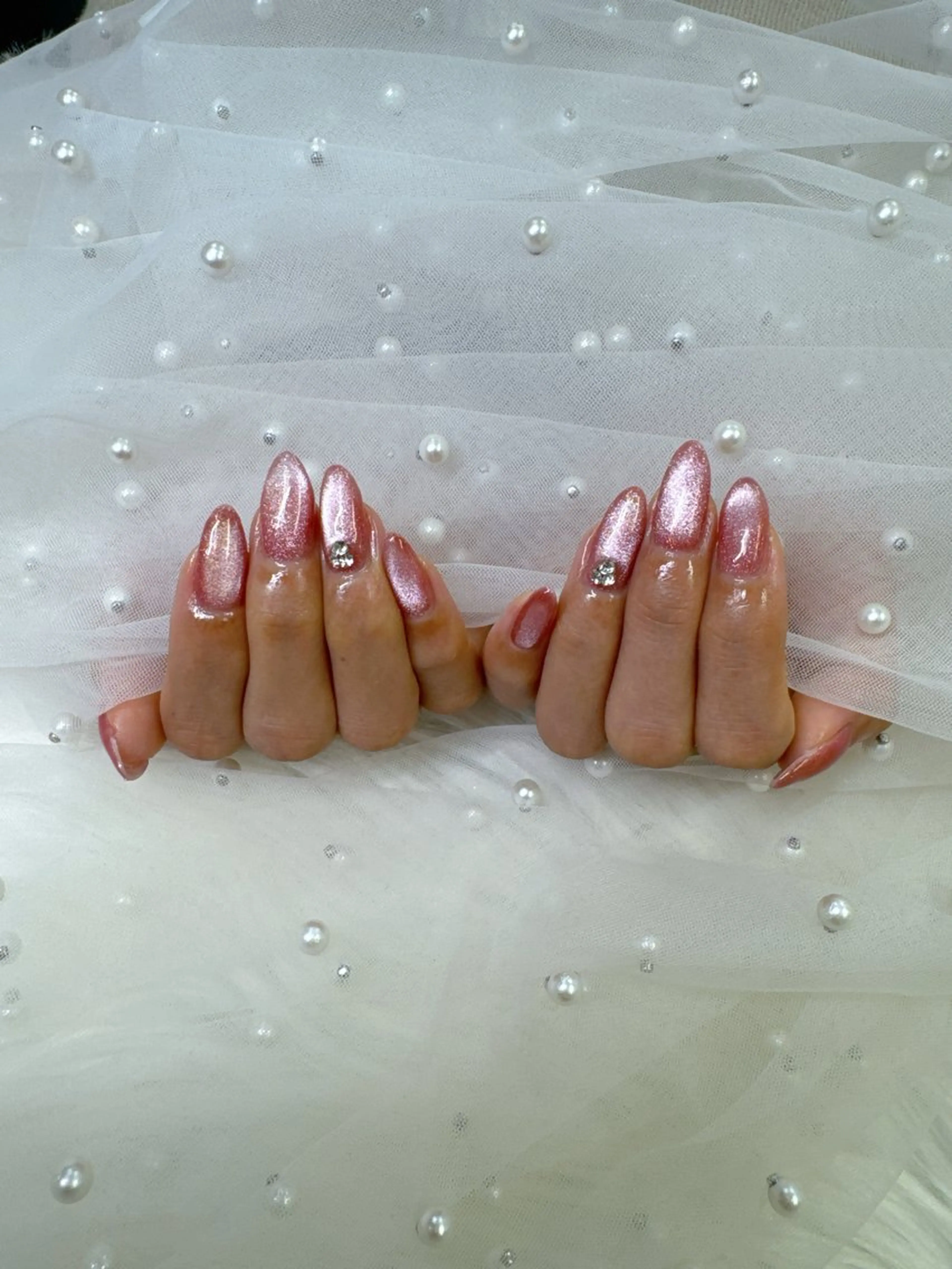 ネイル フレンチネイル ジェルネイル ガラスフレンチ キラキラネイル マグネットネイル Queeens nailのネイルデザイン