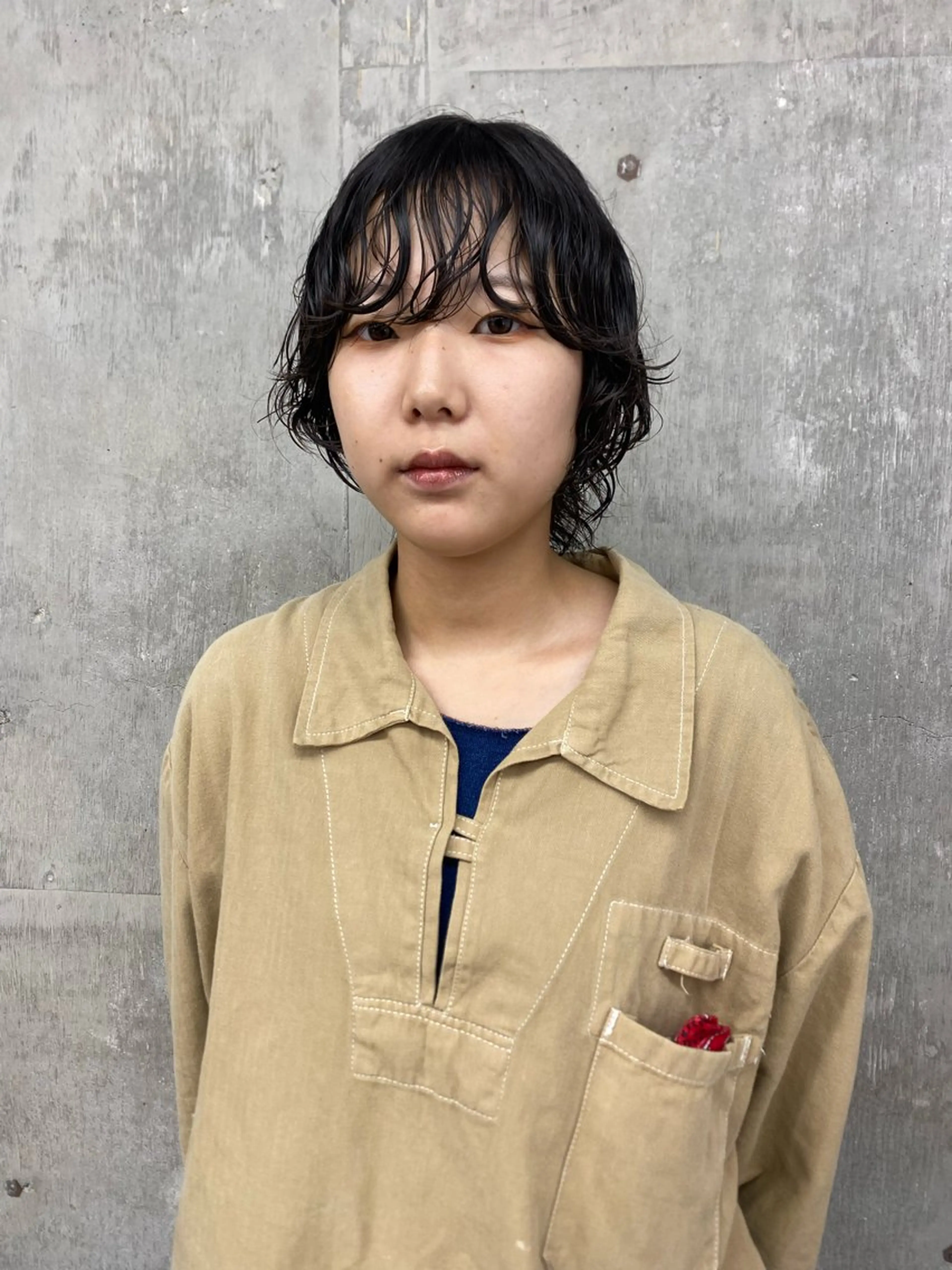 ミディアム カット ヘアカラー パーマ 暖色カラー/オリーブ /ミニボブ/白柳美空のヘアスタイル