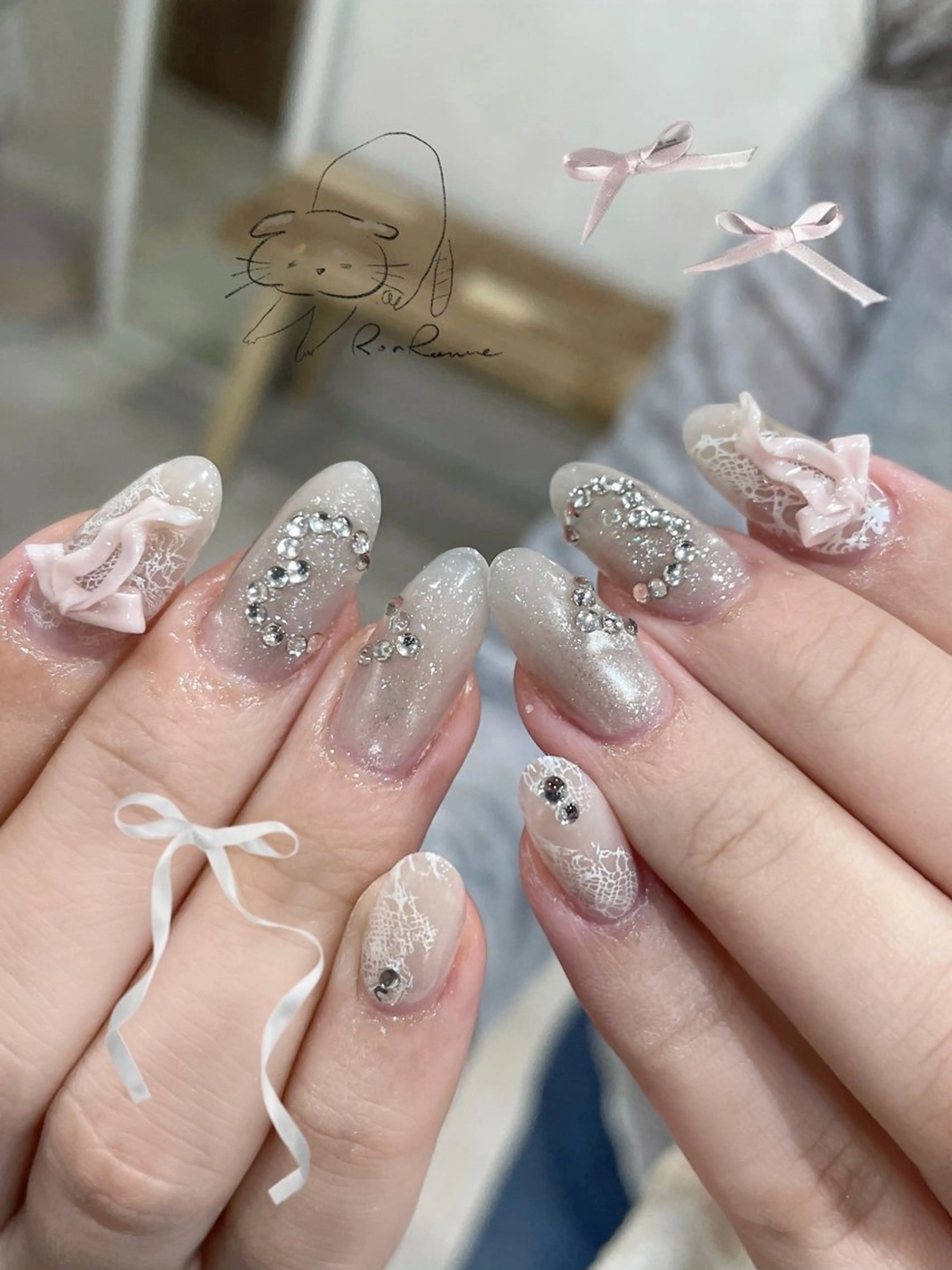 ネイル オーロラネイル 長さ出し フレンチネイル ジェルネイル ミラーネイル ハンドネイル Cho Artネイル所属・ronronne .のネイルデザイン